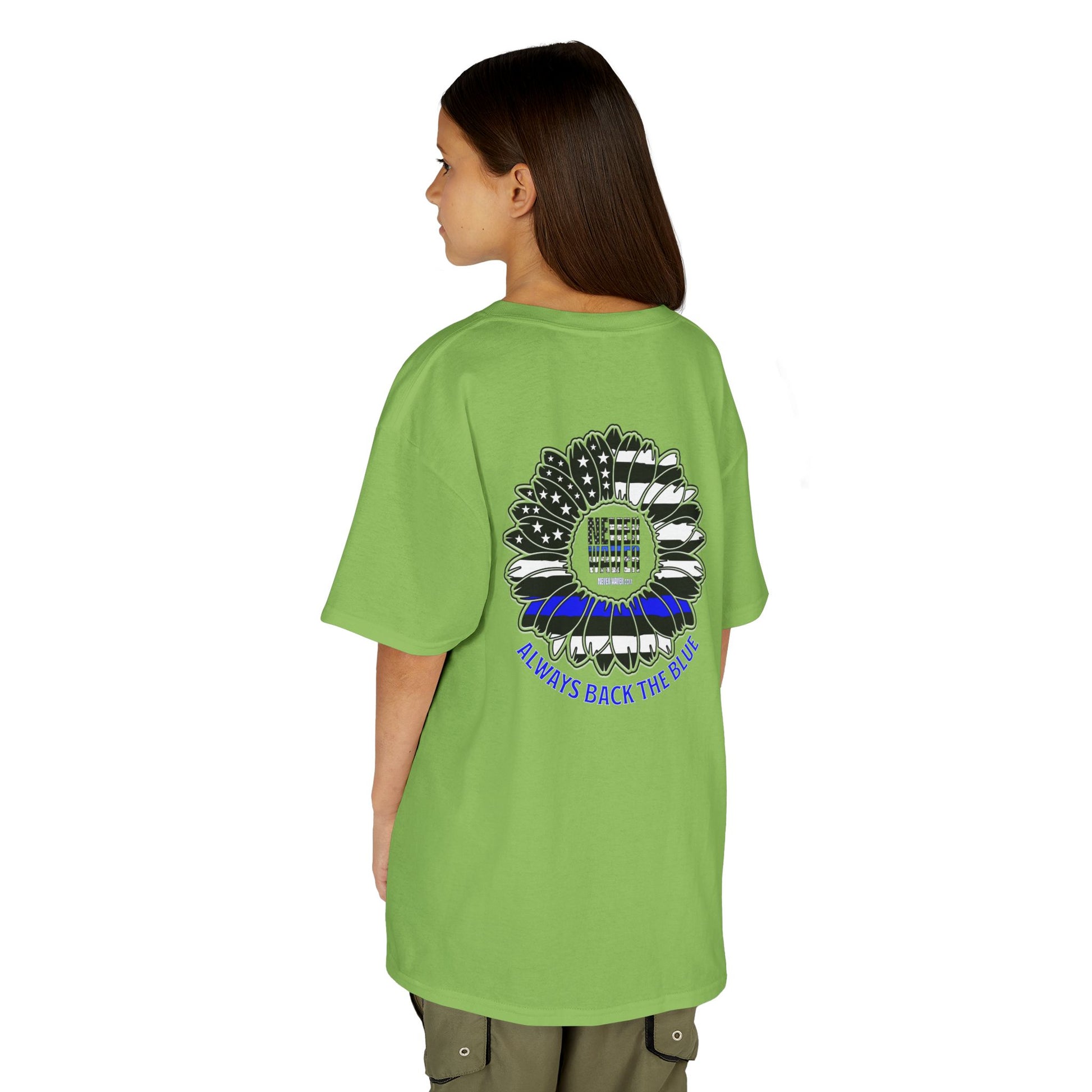 True Americans Never Waver They Always Back The Blue   Kids Heavy Cotton™ Tee - Never Waver