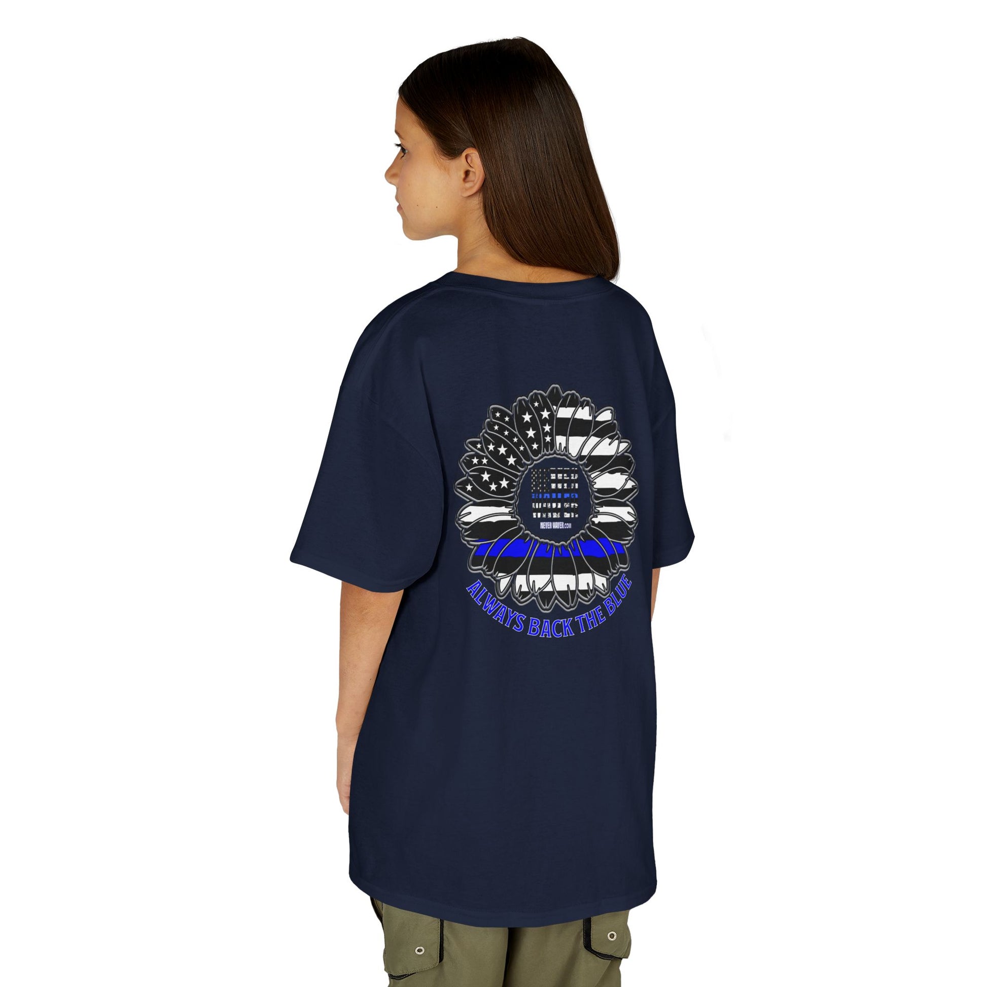 True Americans Never Waver They Always Back The Blue   Kids Heavy Cotton™ Tee - Never Waver