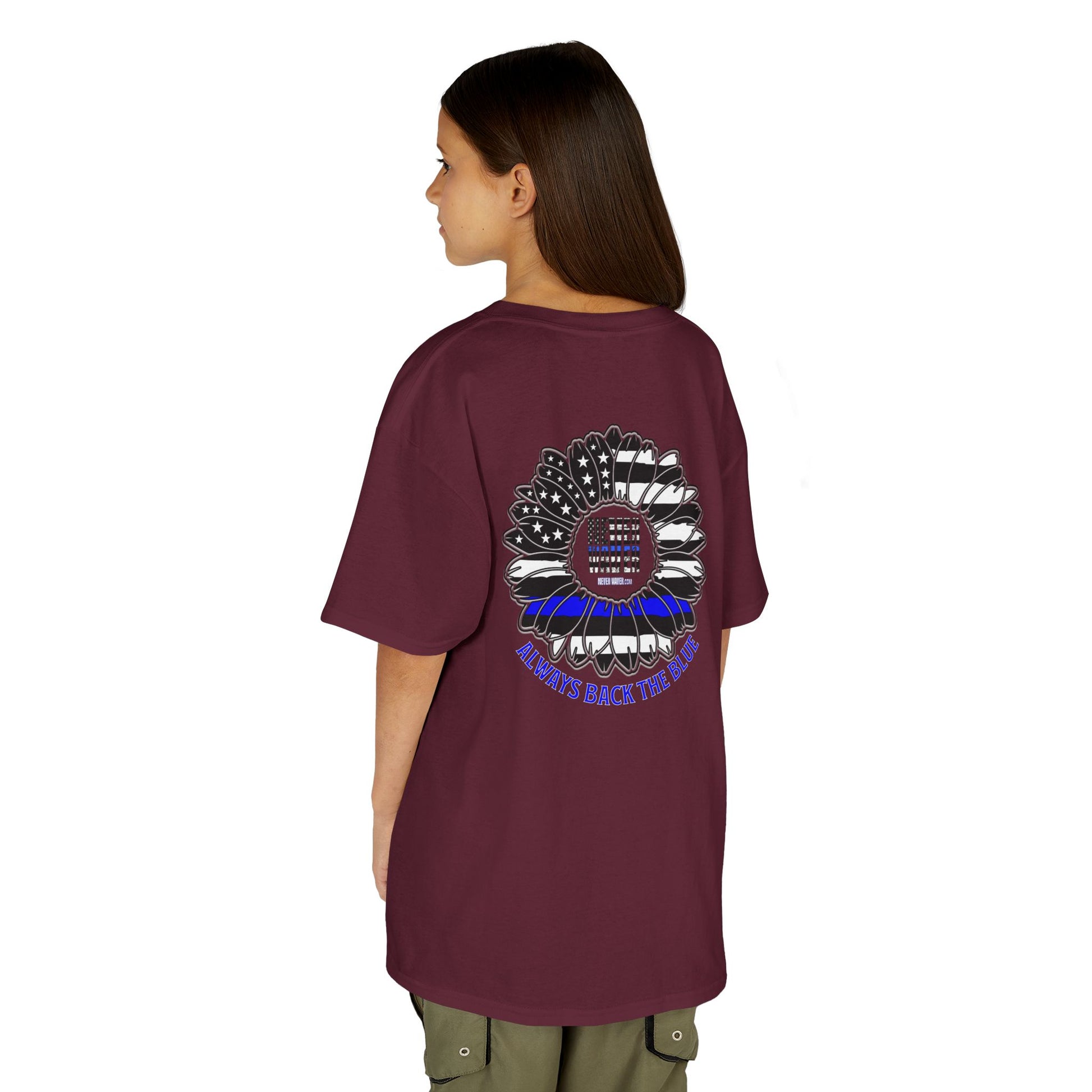 True Americans Never Waver They Always Back The Blue   Kids Heavy Cotton™ Tee - Never Waver