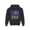 Never Waver Back The Blue  Vintage-Inspired Youth Hoodie with American Flag Design - Never Waver