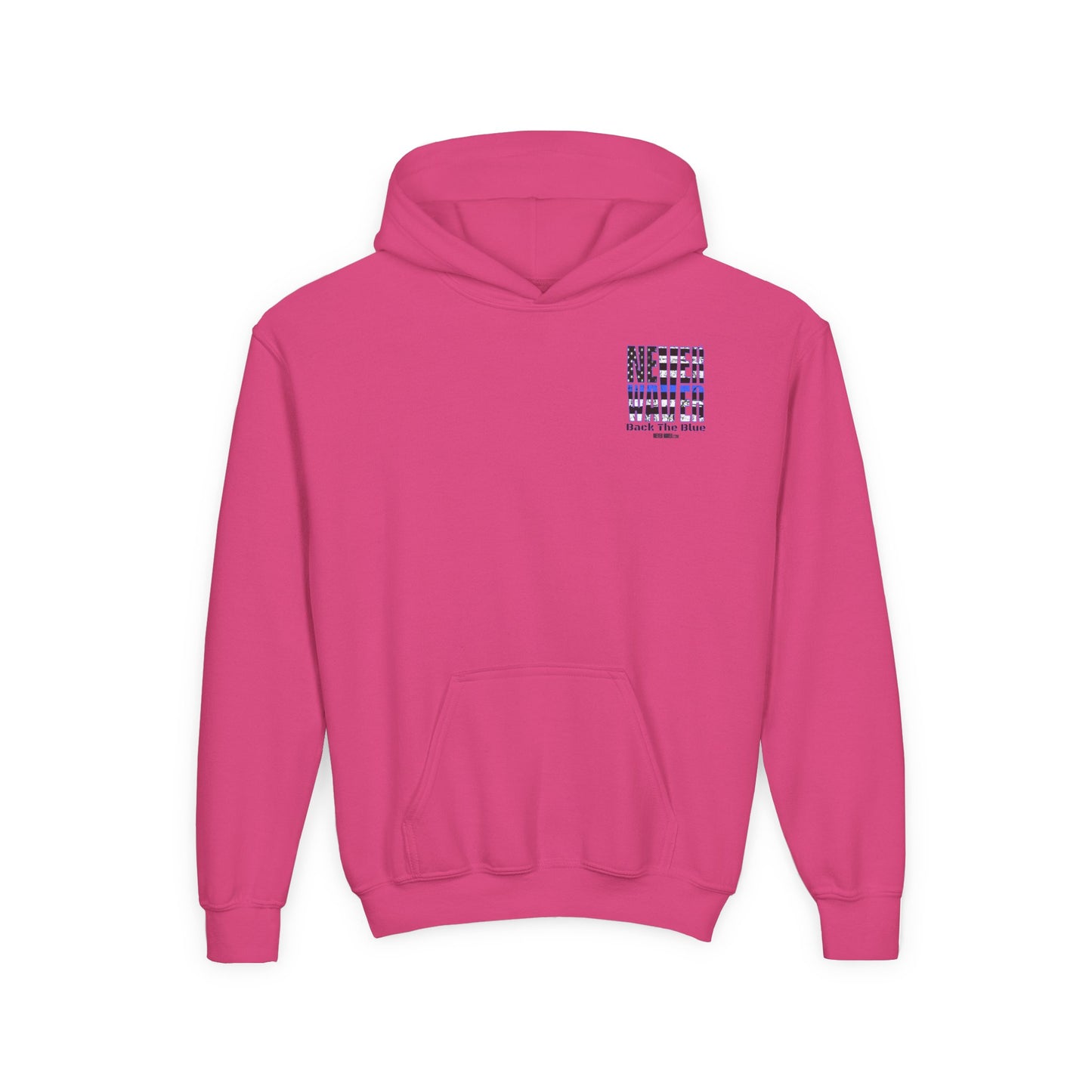 Never Waver Back The Blue  Vintage-Inspired Youth Hoodie with American Flag Design - Never Waver