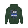 Never Waver Back The Blue  Vintage-Inspired Youth Hoodie with American Flag Design - Never Waver