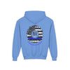 True Americans Never Waver They Always Back The Blue  Vintage-Inspired Youth Hoodie with American Flag Design - Never Waver