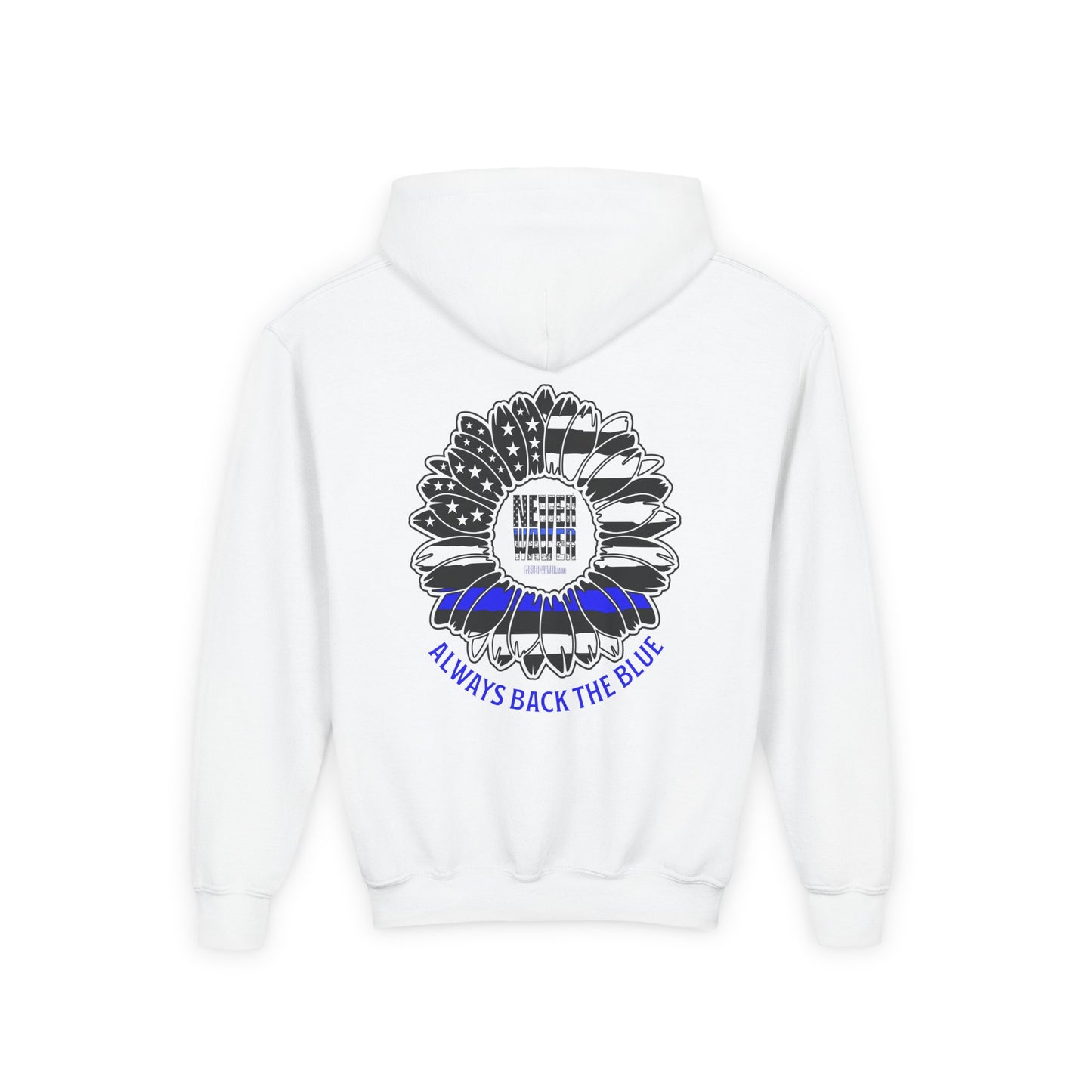 True Americans Never Waver They Always Back The Blue  Vintage-Inspired Youth Hoodie with American Flag Design - Never Waver