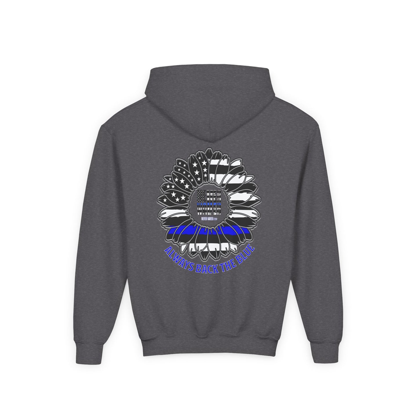 True Americans Never Waver They Always Back The Blue  Vintage-Inspired Youth Hoodie with American Flag Design - Never Waver