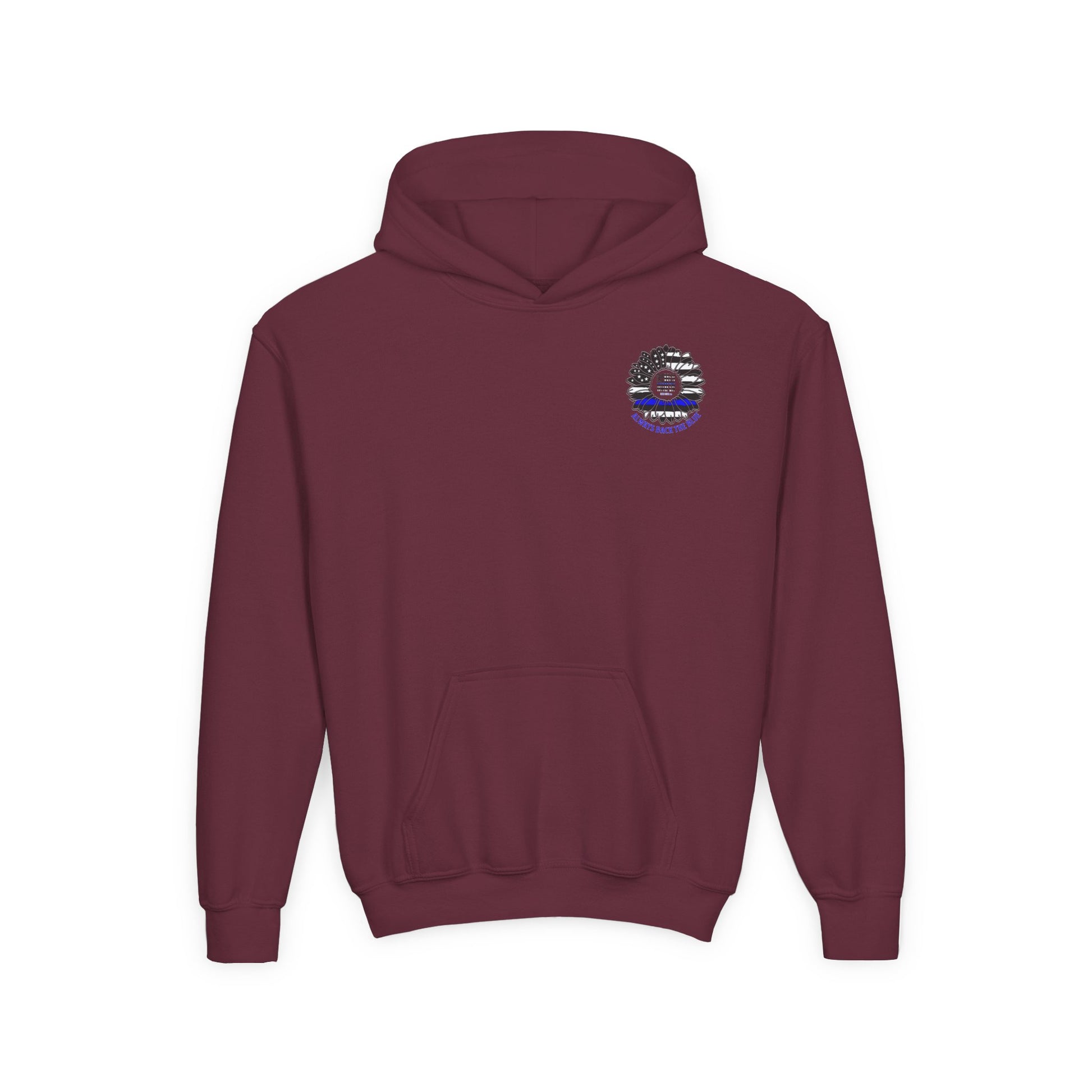 True Americans Never Waver They Always Back The Blue  Vintage-Inspired Youth Hoodie with American Flag Design - Never Waver