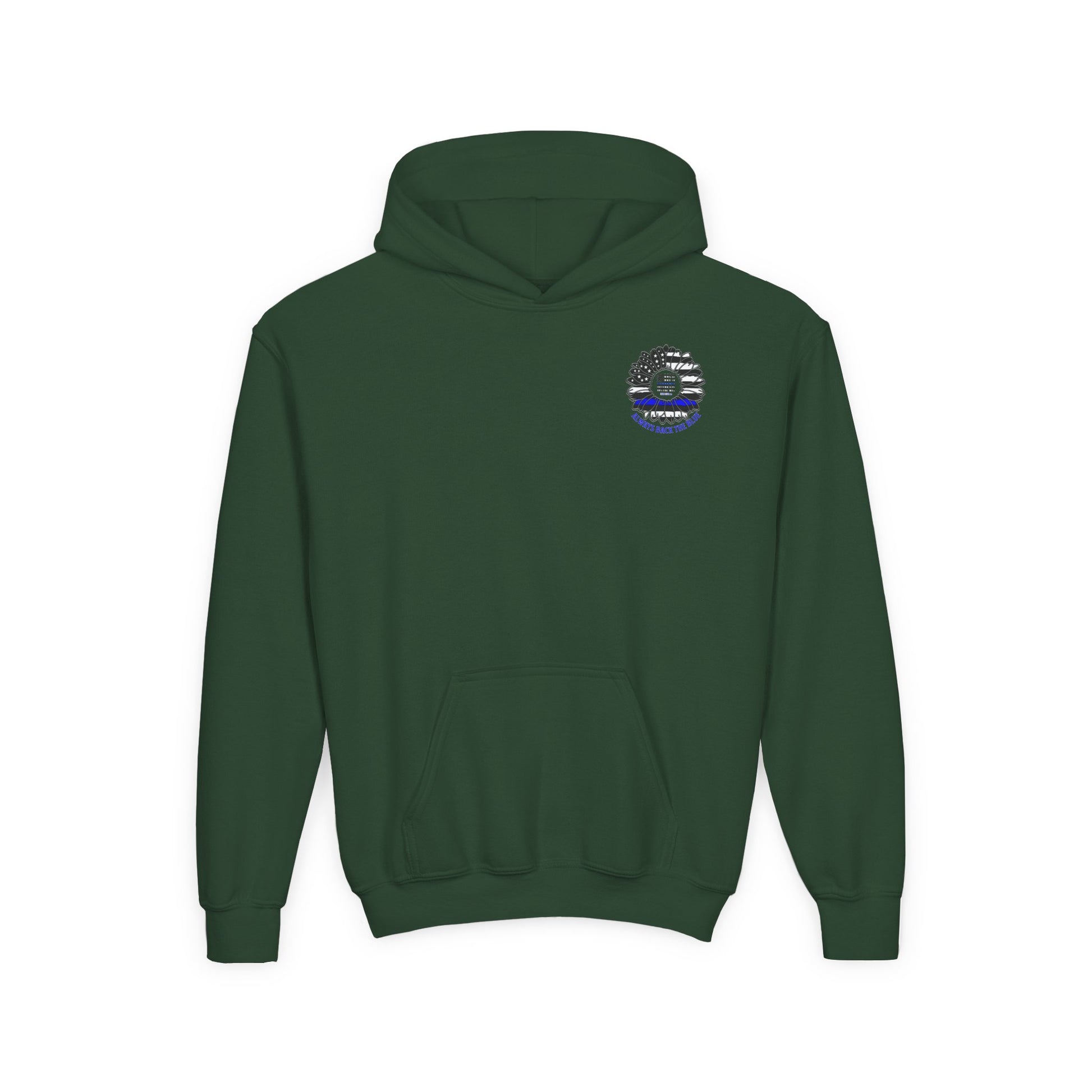True Americans Never Waver They Always Back The Blue  Vintage-Inspired Youth Hoodie with American Flag Design - Never Waver