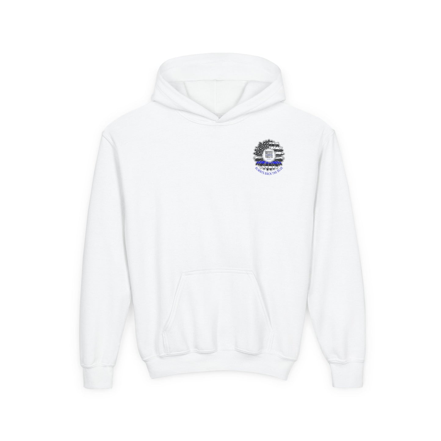 True Americans Never Waver They Always Back The Blue  Vintage-Inspired Youth Hoodie with American Flag Design - Never Waver
