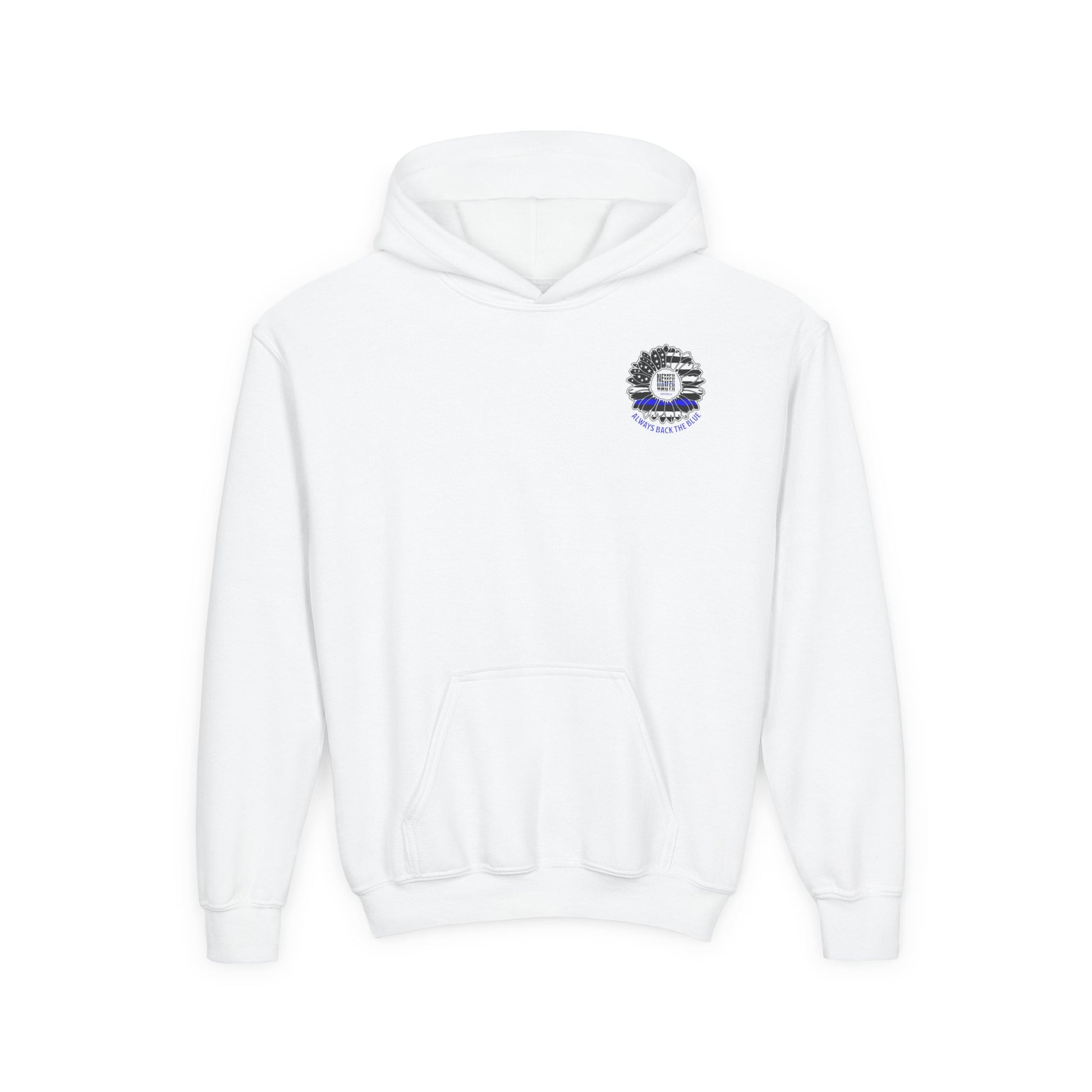 True Americans Never Waver They Always Back The Blue  Vintage-Inspired Youth Hoodie with American Flag Design - Never Waver