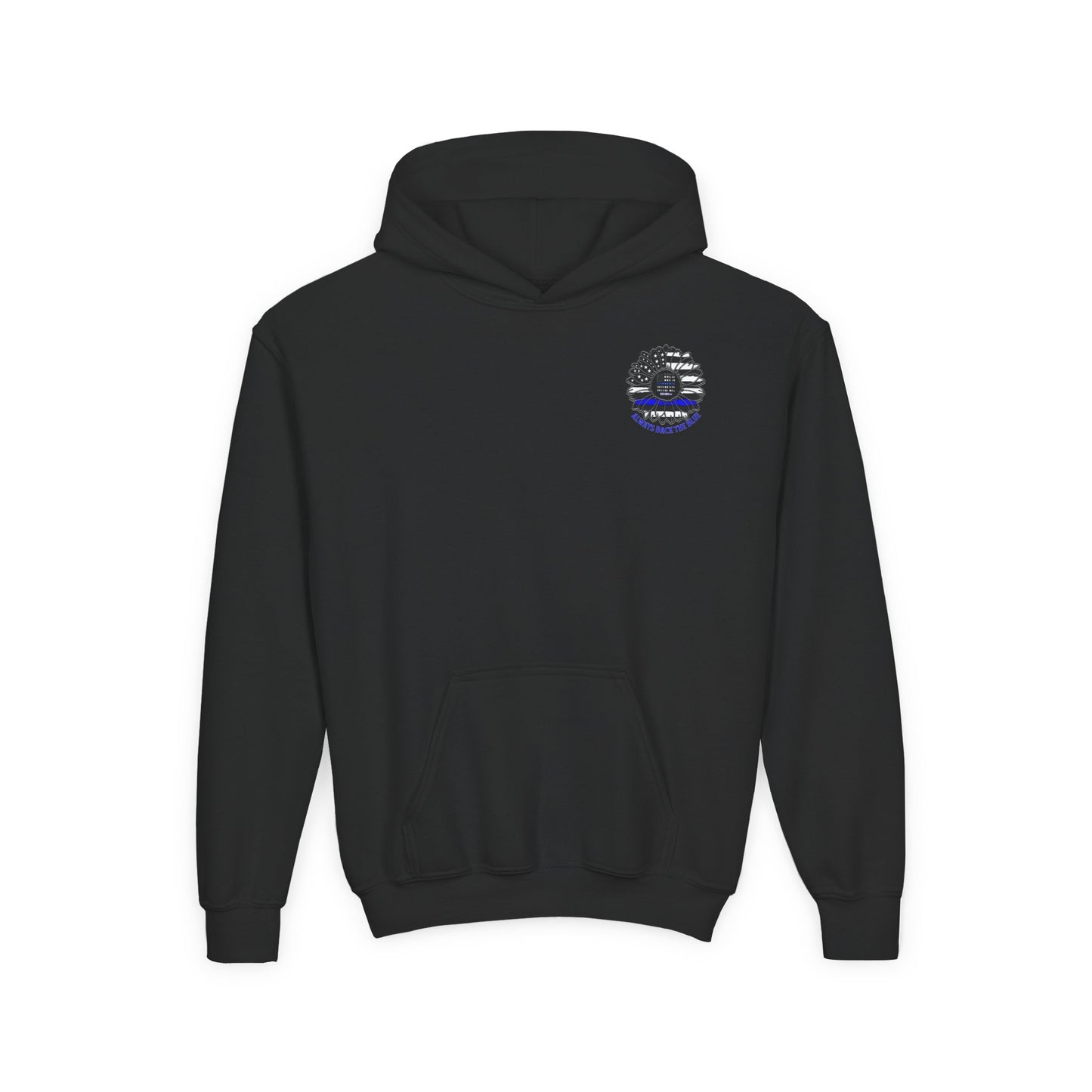 True Americans Never Waver They Always Back The Blue  Vintage-Inspired Youth Hoodie with American Flag Design - Never Waver