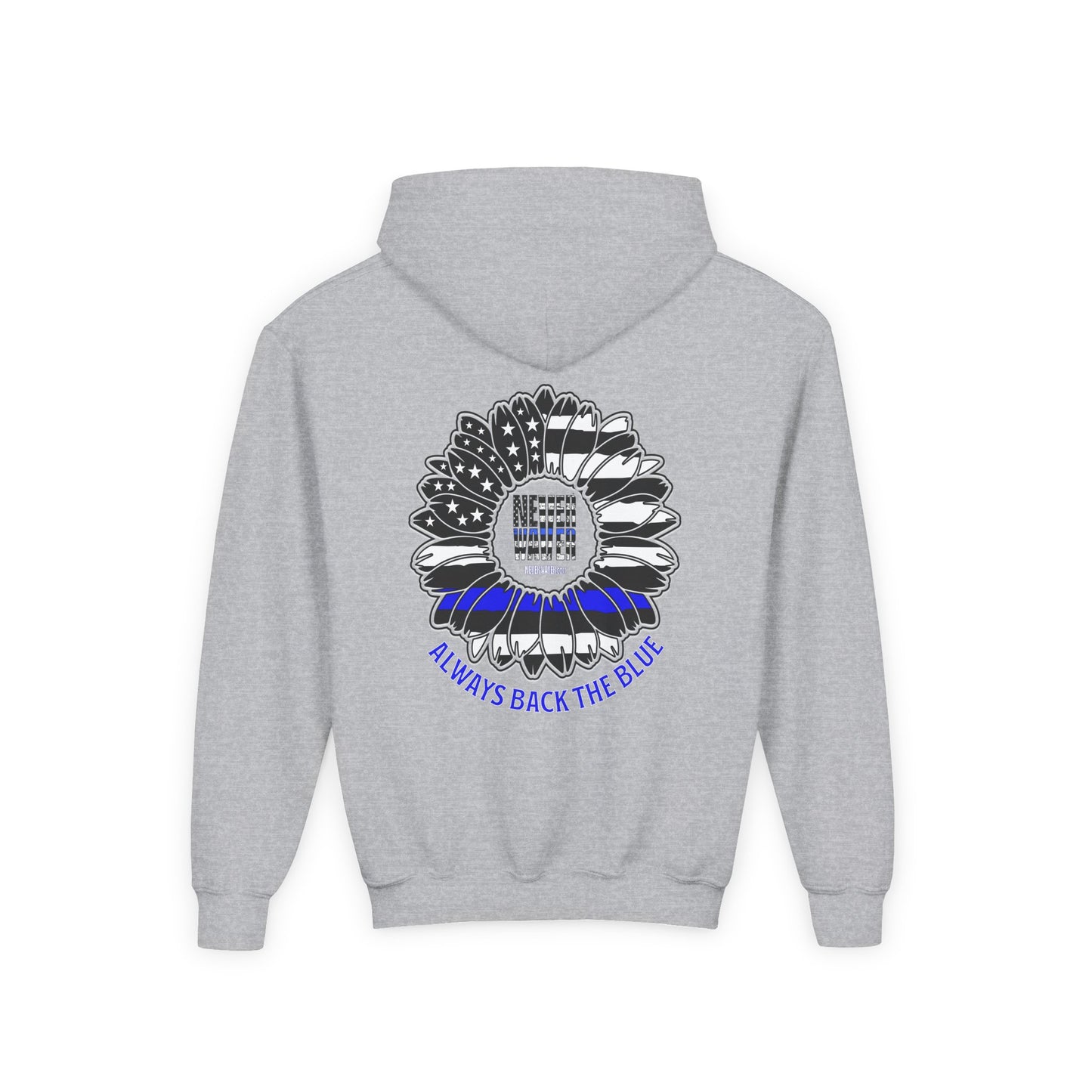 True Americans Never Waver They Always Back The Blue  Vintage-Inspired Youth Hoodie with American Flag Design - Never Waver