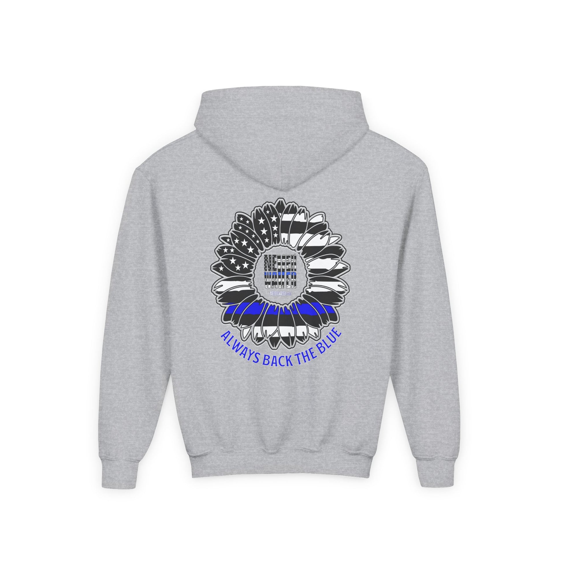 True Americans Never Waver They Always Back The Blue  Vintage-Inspired Youth Hoodie with American Flag Design - Never Waver