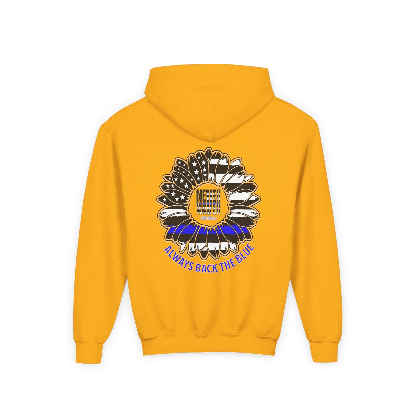 True Americans Never Waver They Always Back The Blue  Vintage-Inspired Youth Hoodie with American Flag Design - Never Waver