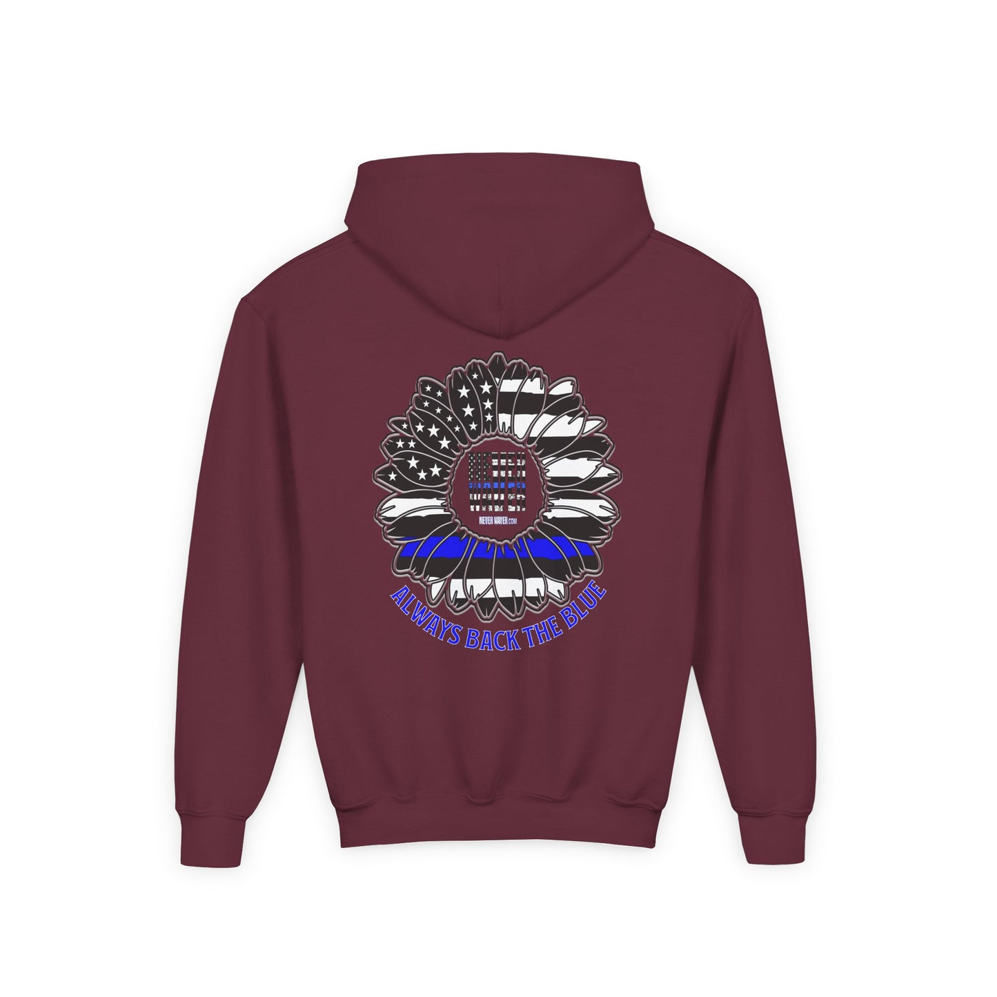 True Americans Never Waver They Always Back The Blue  Vintage-Inspired Youth Hoodie with American Flag Design - Never Waver