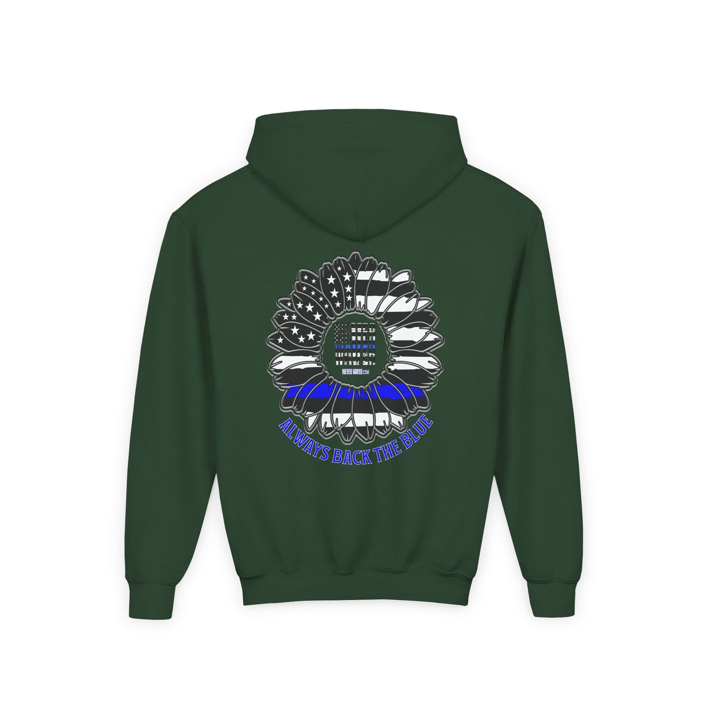 True Americans Never Waver They Always Back The Blue  Vintage-Inspired Youth Hoodie with American Flag Design - Never Waver