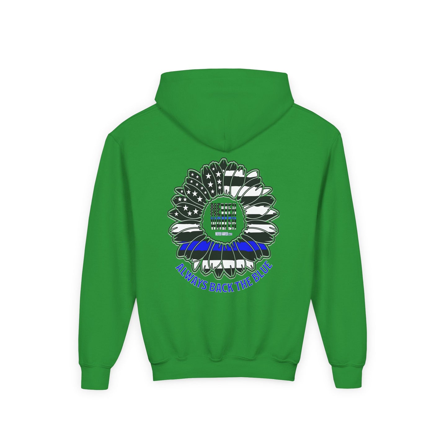 True Americans Never Waver They Always Back The Blue  Vintage-Inspired Youth Hoodie with American Flag Design - Never Waver