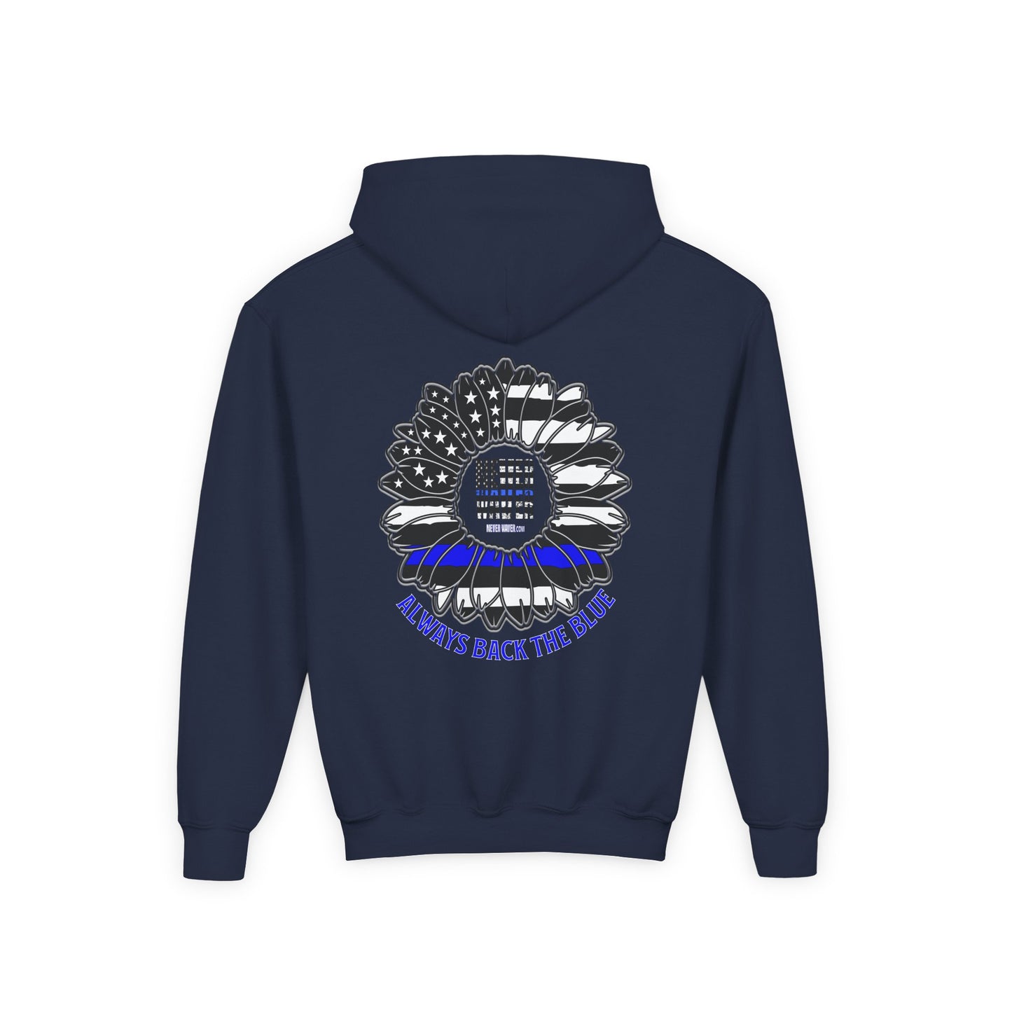 True Americans Never Waver They Always Back The Blue  Vintage-Inspired Youth Hoodie with American Flag Design - Never Waver