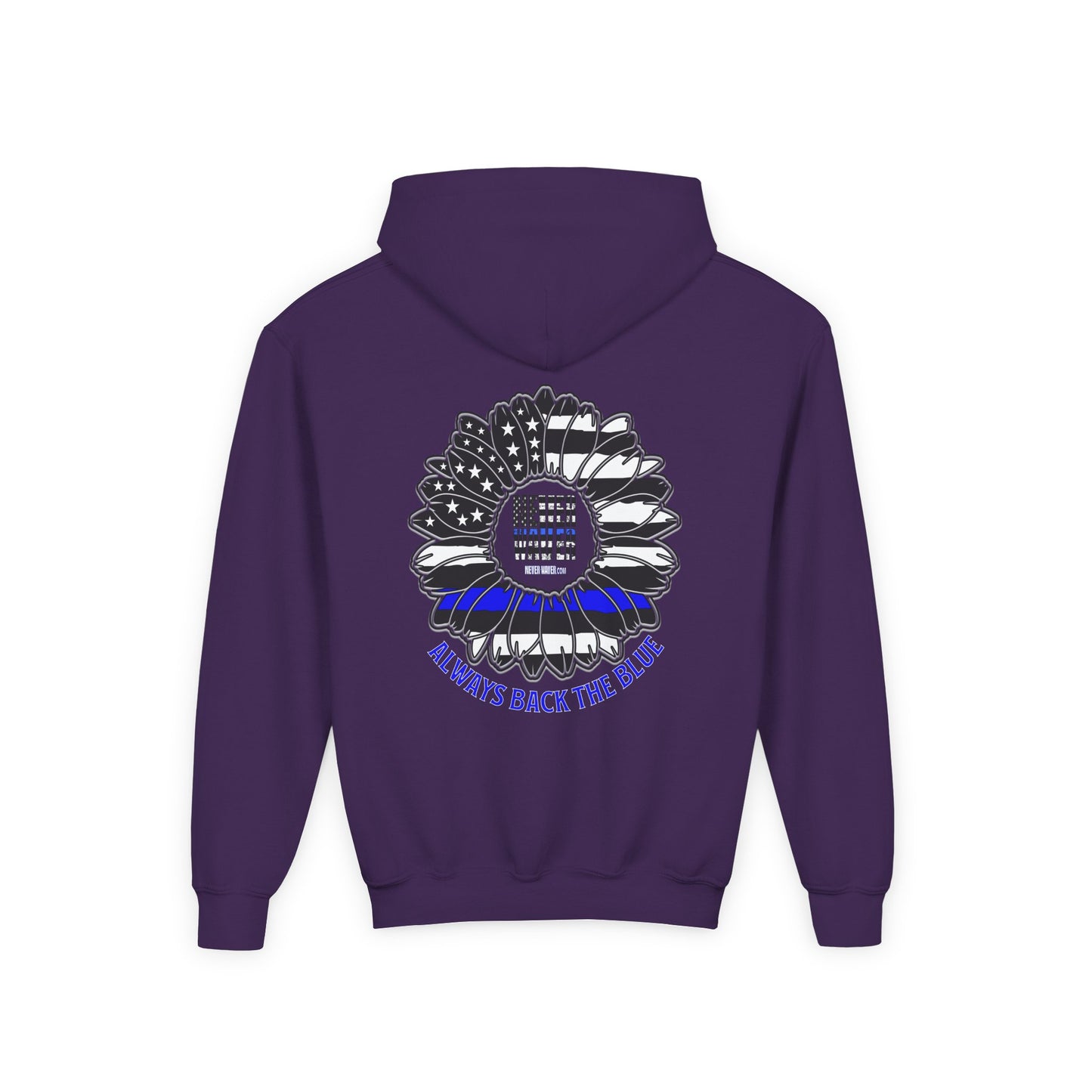 True Americans Never Waver They Always Back The Blue  Vintage-Inspired Youth Hoodie with American Flag Design - Never Waver