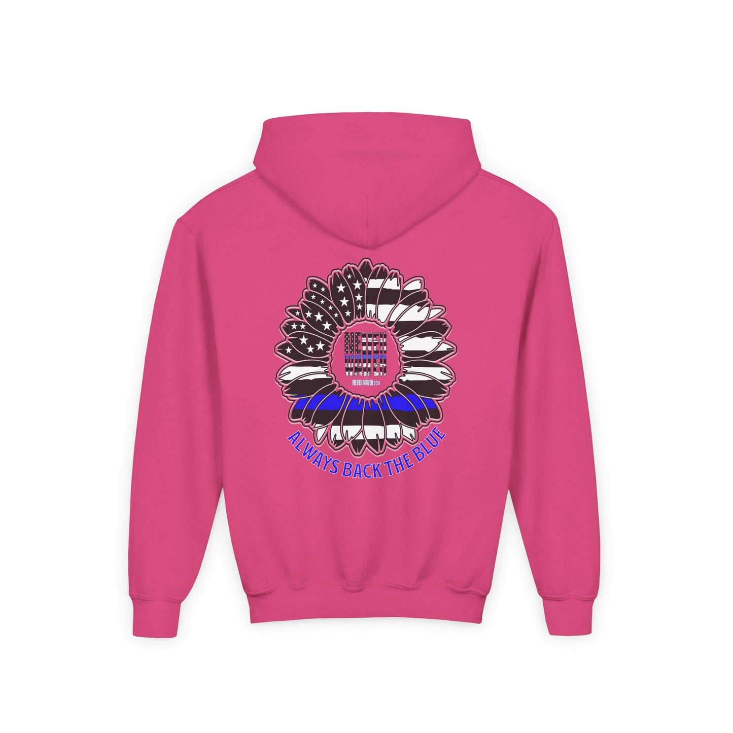 True Americans Never Waver They Always Back The Blue  Vintage-Inspired Youth Hoodie with American Flag Design - Never Waver