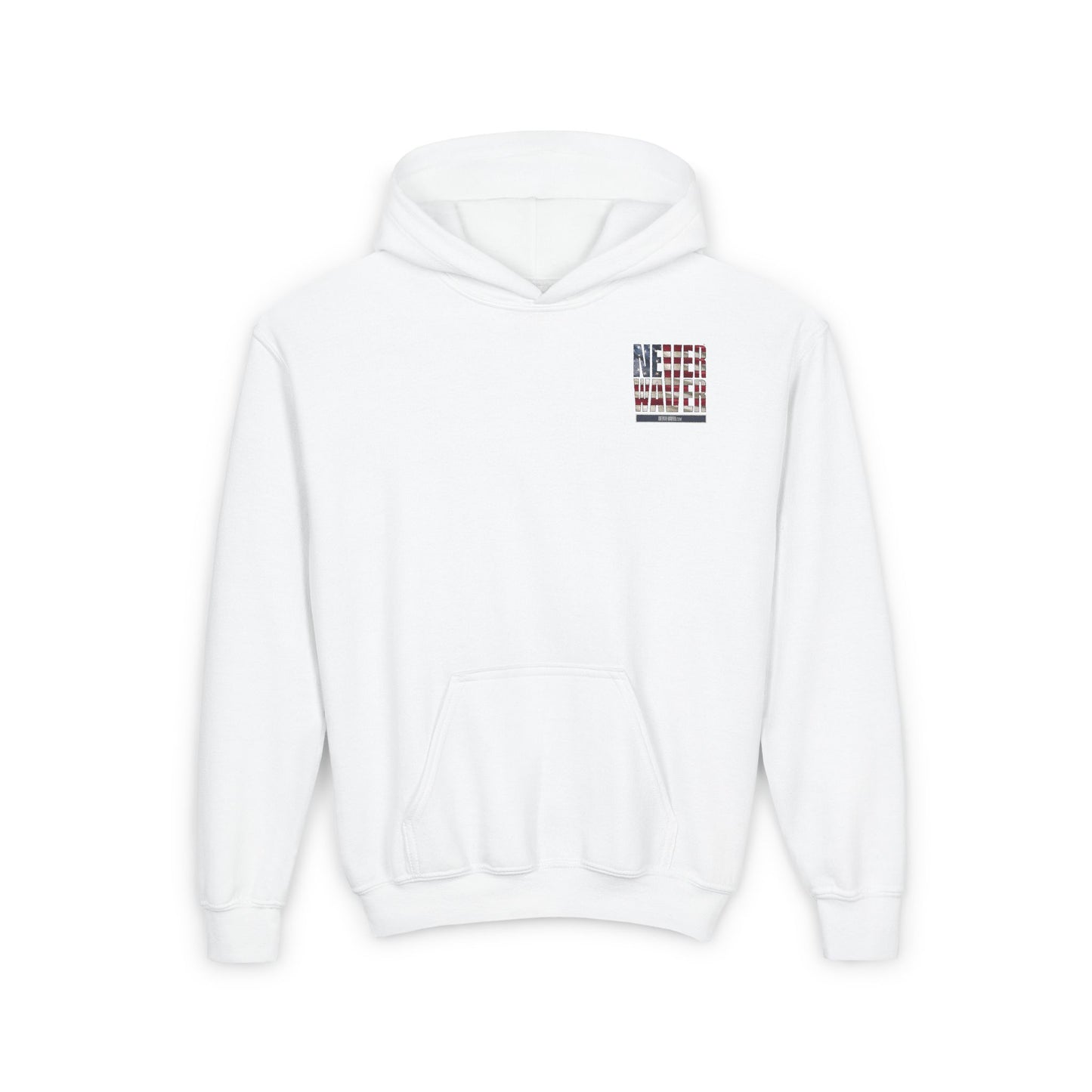 Youth Heavy Blend Hoodie - "Never Waver America" Motivational Sweatshirt - Never Waver