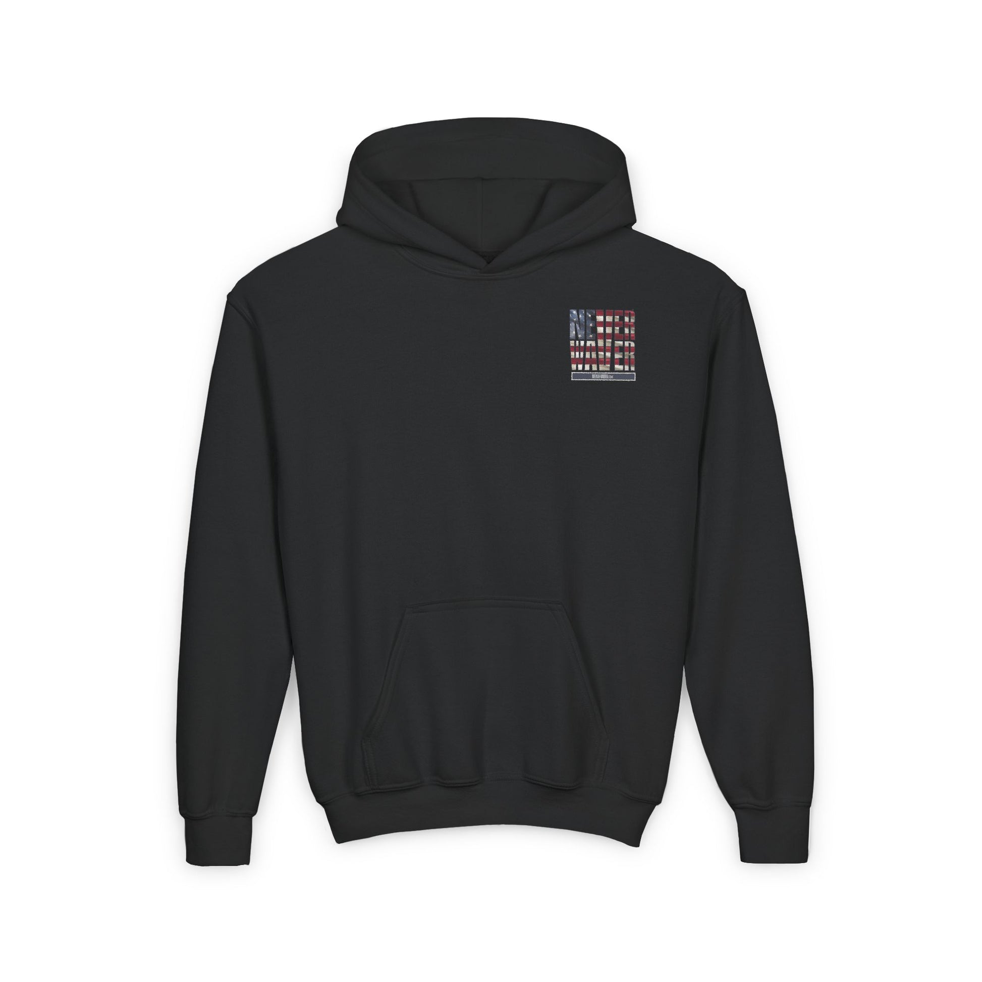 Youth Heavy Blend Hoodie - "Never Waver America" Motivational Sweatshirt - Never Waver