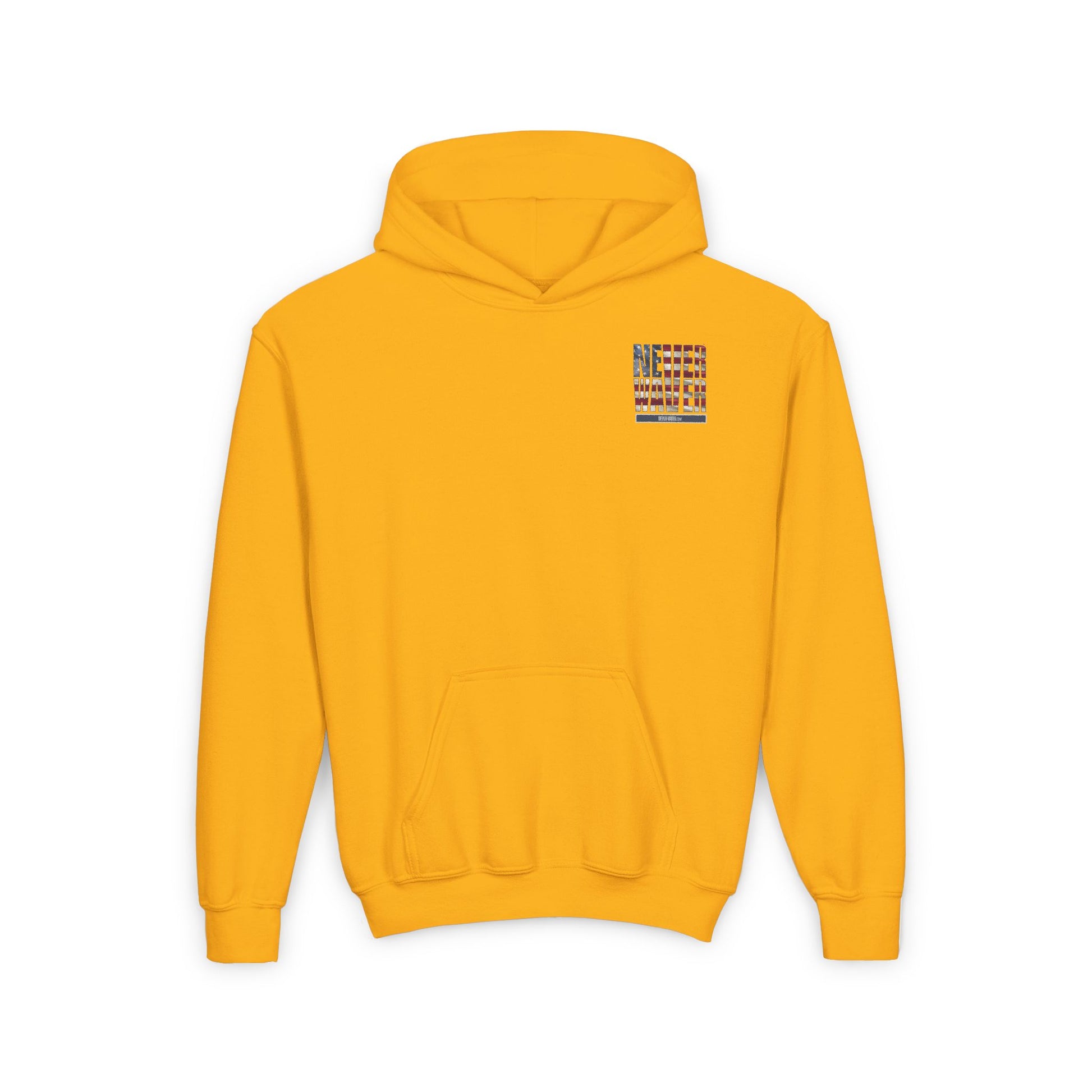 Youth Heavy Blend Hoodie - "Never Waver America" Motivational Sweatshirt - Never Waver