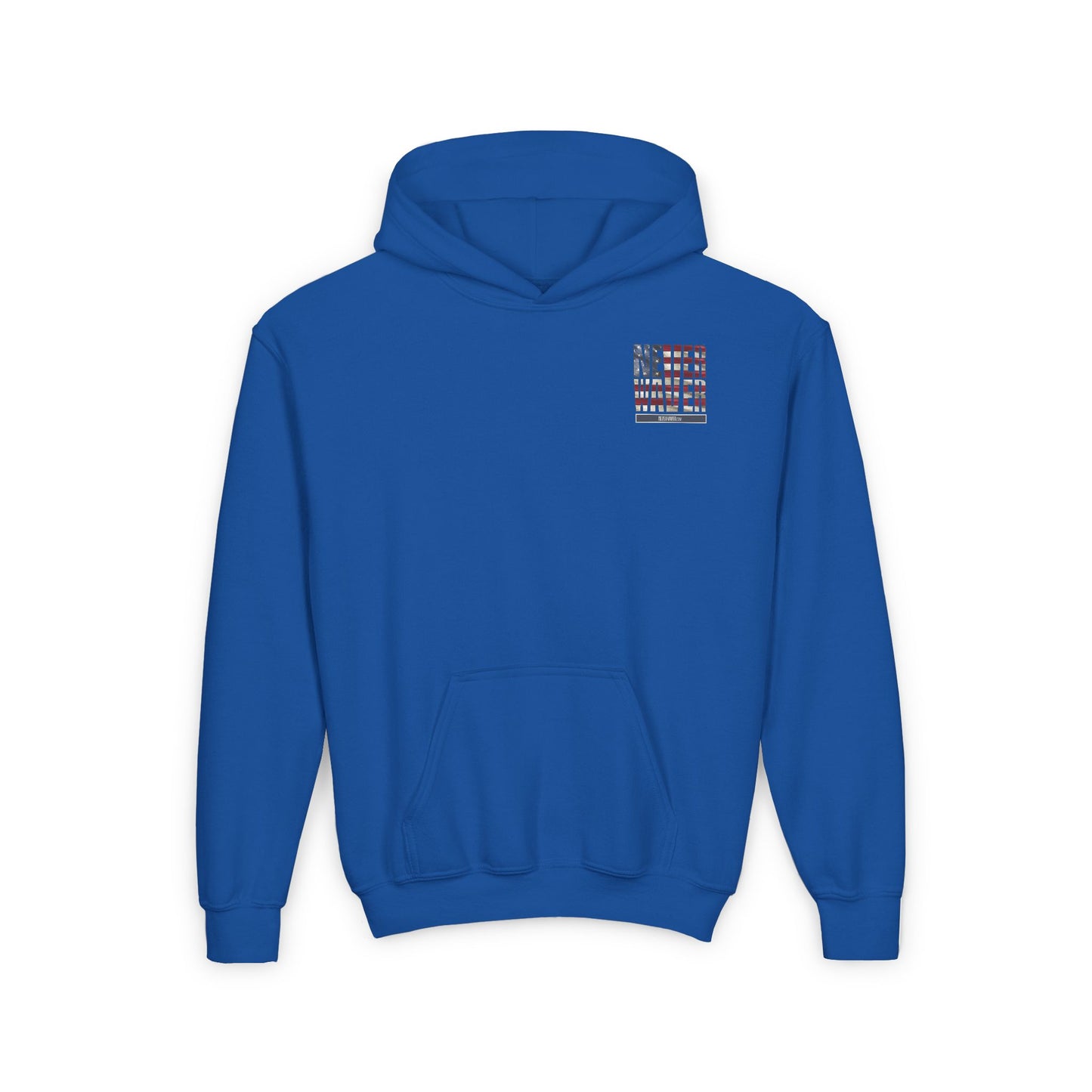 Youth Heavy Blend Hoodie - "Never Waver America" Motivational Sweatshirt - Never Waver