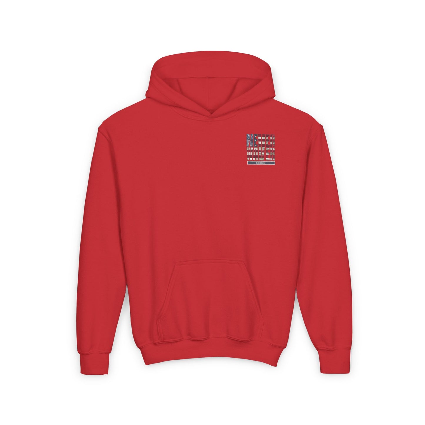 Youth Heavy Blend Hoodie - "Never Waver America" Motivational Sweatshirt - Never Waver