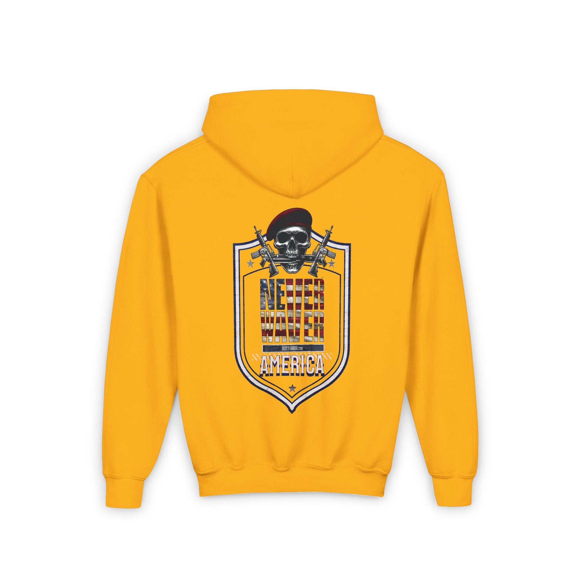 Youth Heavy Blend Hoodie - "Never Waver America" Motivational Sweatshirt - Never Waver
