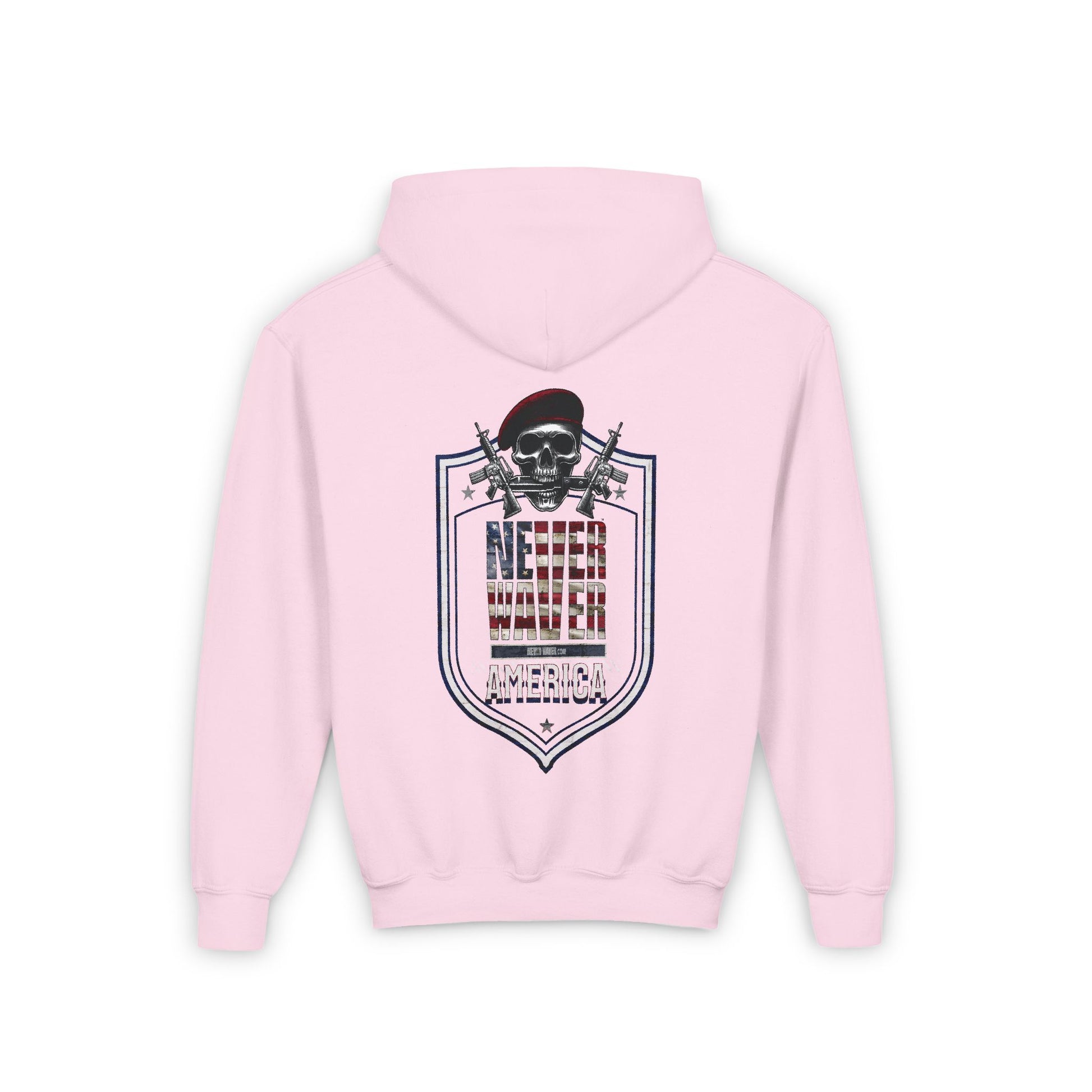 Youth Heavy Blend Hoodie - "Never Waver America" Motivational Sweatshirt - Never Waver