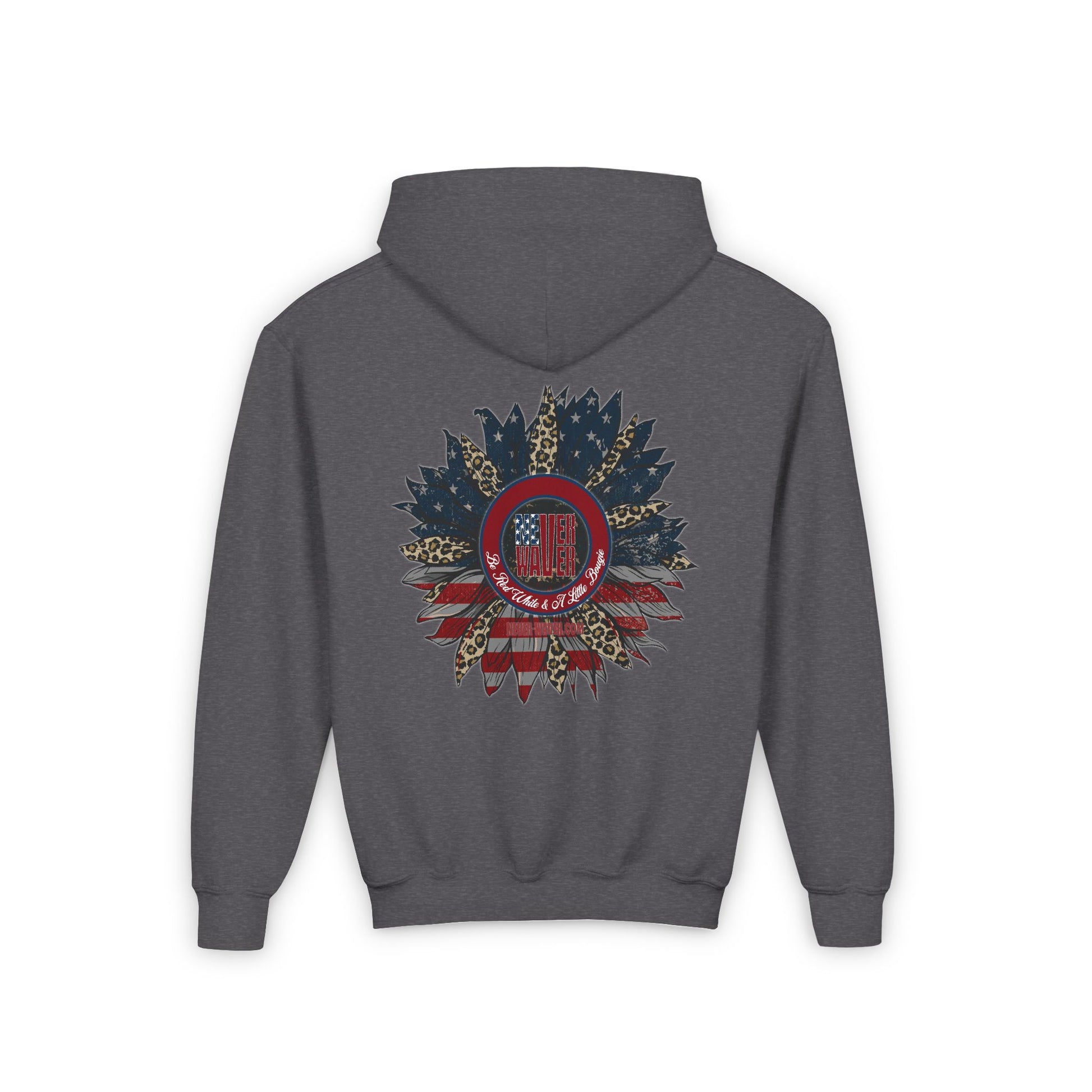 Youth Heavy Blend Hoodie - " Never Waver Be Red White and- A Little Bougie" Motivational Sweatshirt - Never Waver