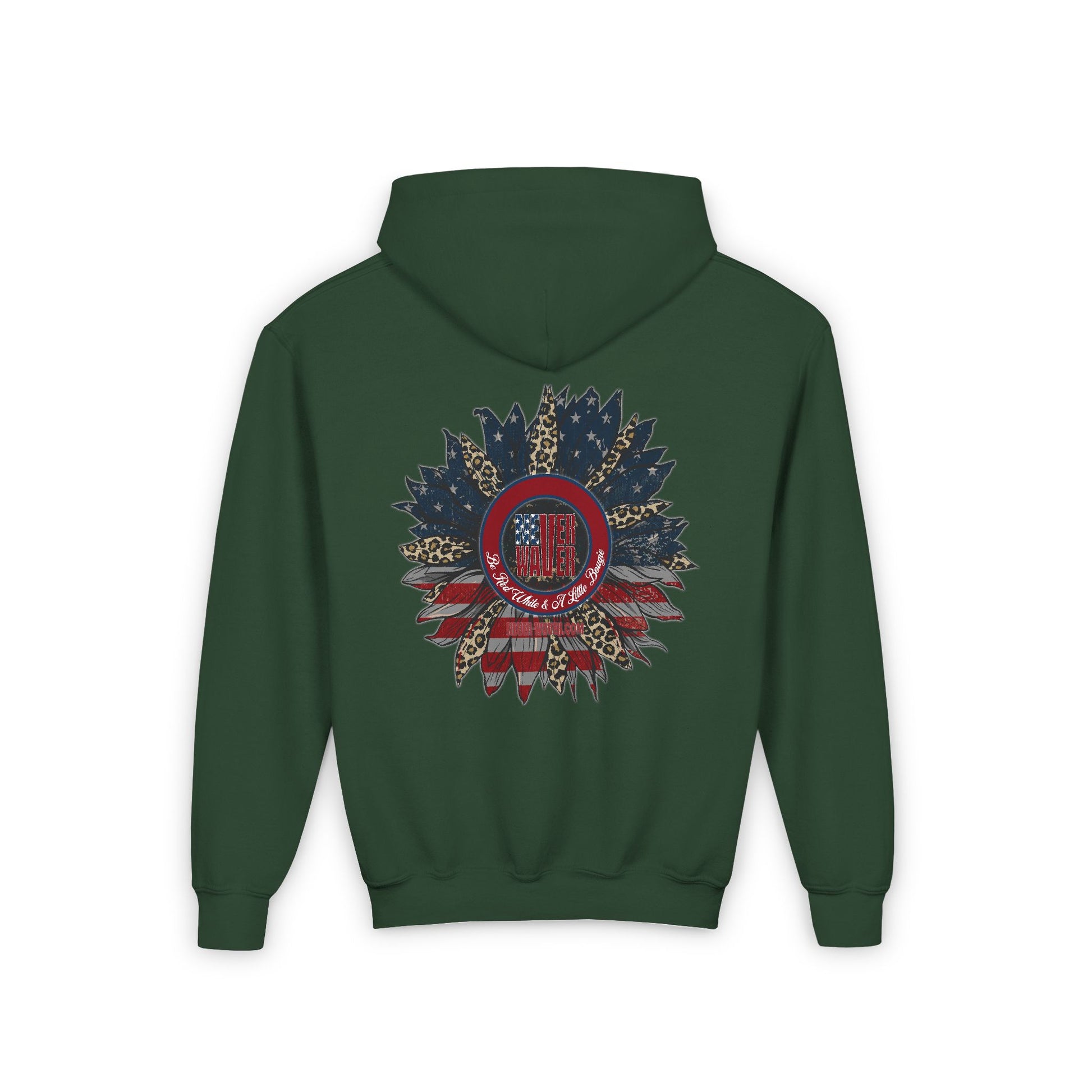 Youth Heavy Blend Hoodie - " Never Waver Be Red White and- A Little Bougie" Motivational Sweatshirt - Never Waver