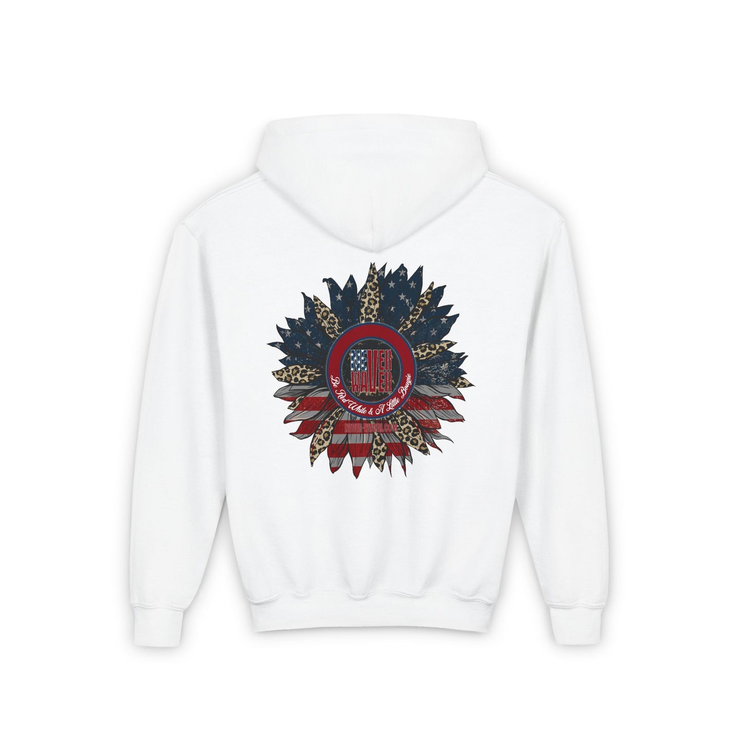 Youth Heavy Blend Hoodie - " Never Waver Be Red White and- A Little Bougie" Motivational Sweatshirt - Never Waver