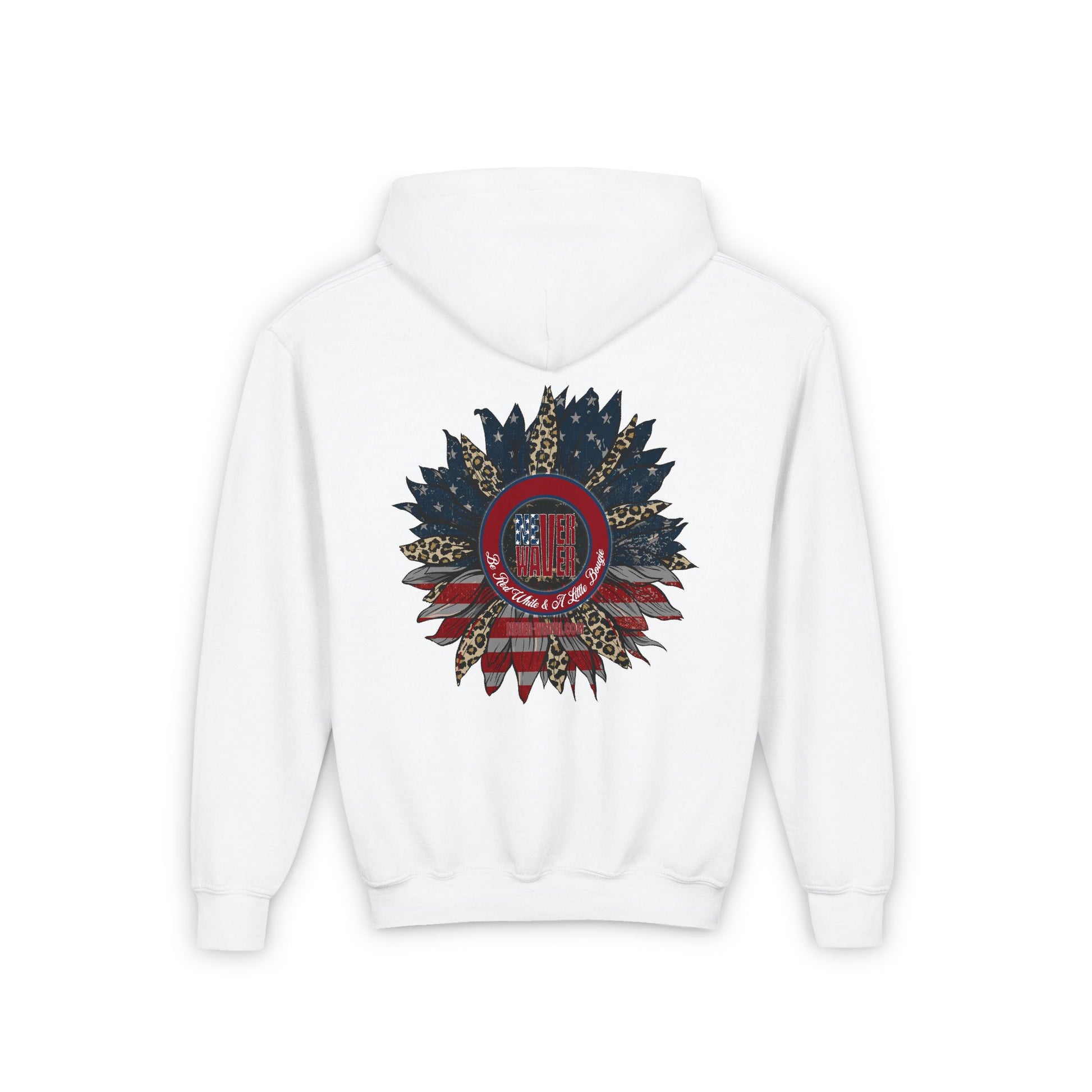 Youth Heavy Blend Hoodie - " Never Waver Be Red White and- A Little Bougie" Motivational Sweatshirt - Never Waver