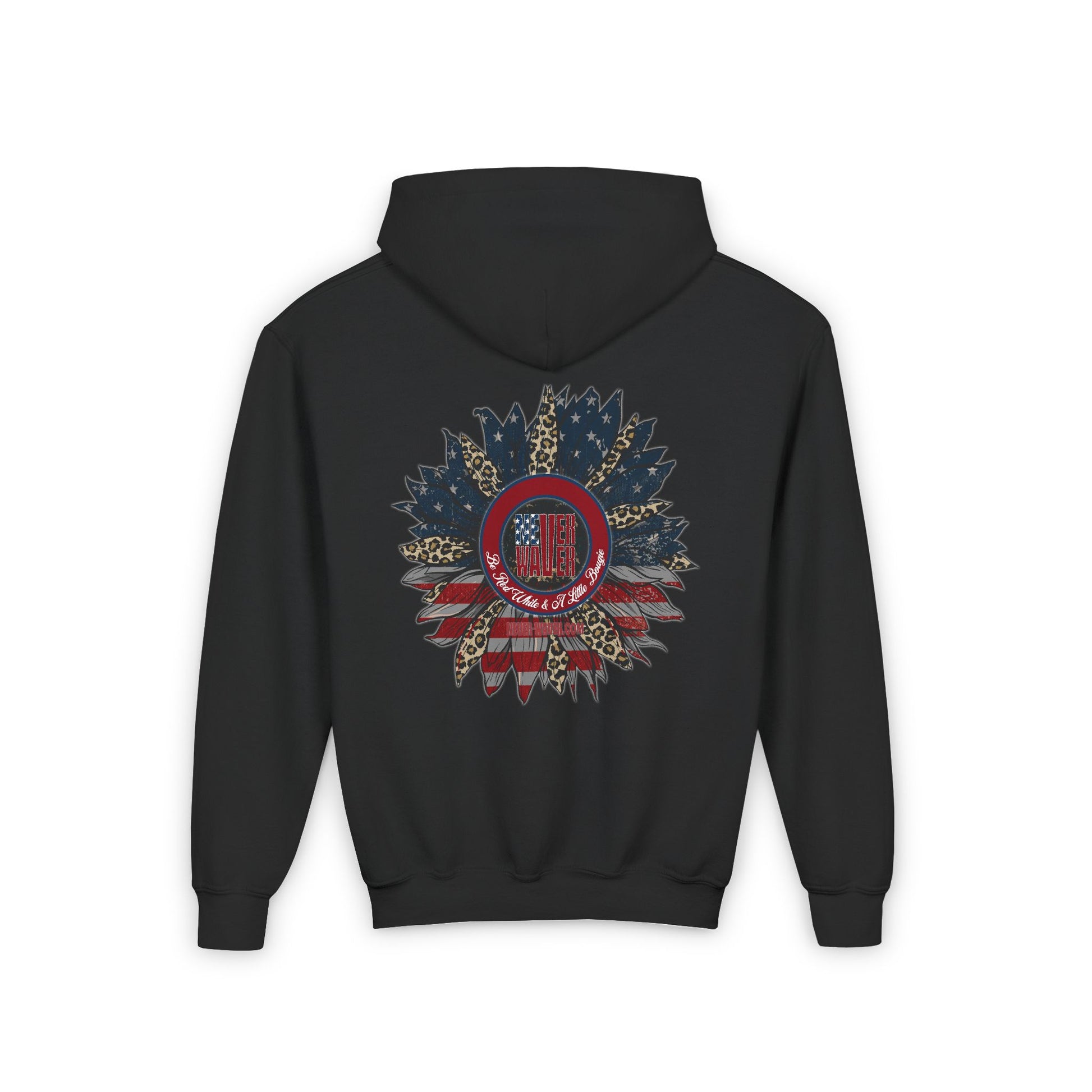Youth Heavy Blend Hoodie - " Never Waver Be Red White and- A Little Bougie" Motivational Sweatshirt - Never Waver