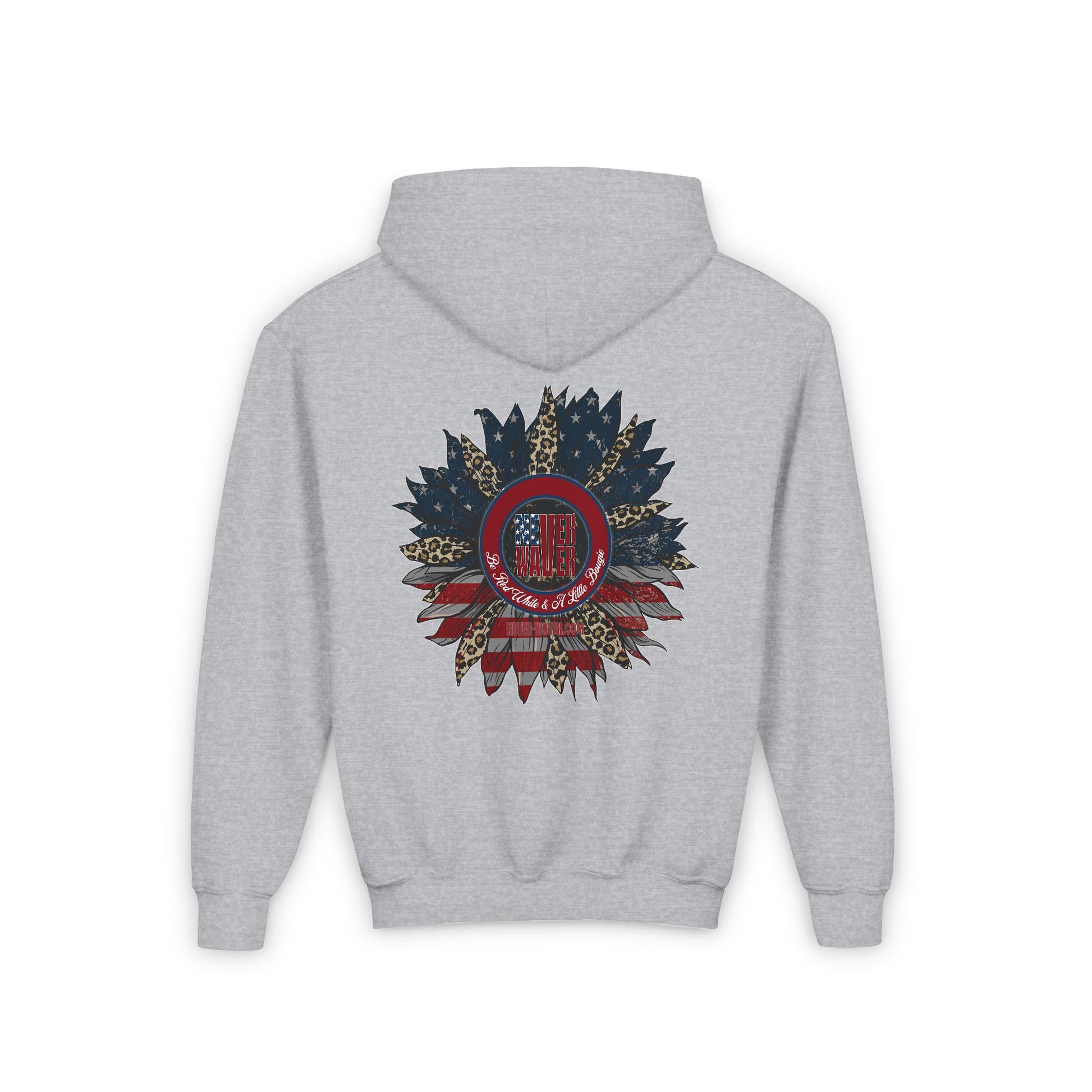 Youth Heavy Blend Hoodie - " Never Waver Be Red White and- A Little Bougie" Motivational Sweatshirt - Never Waver
