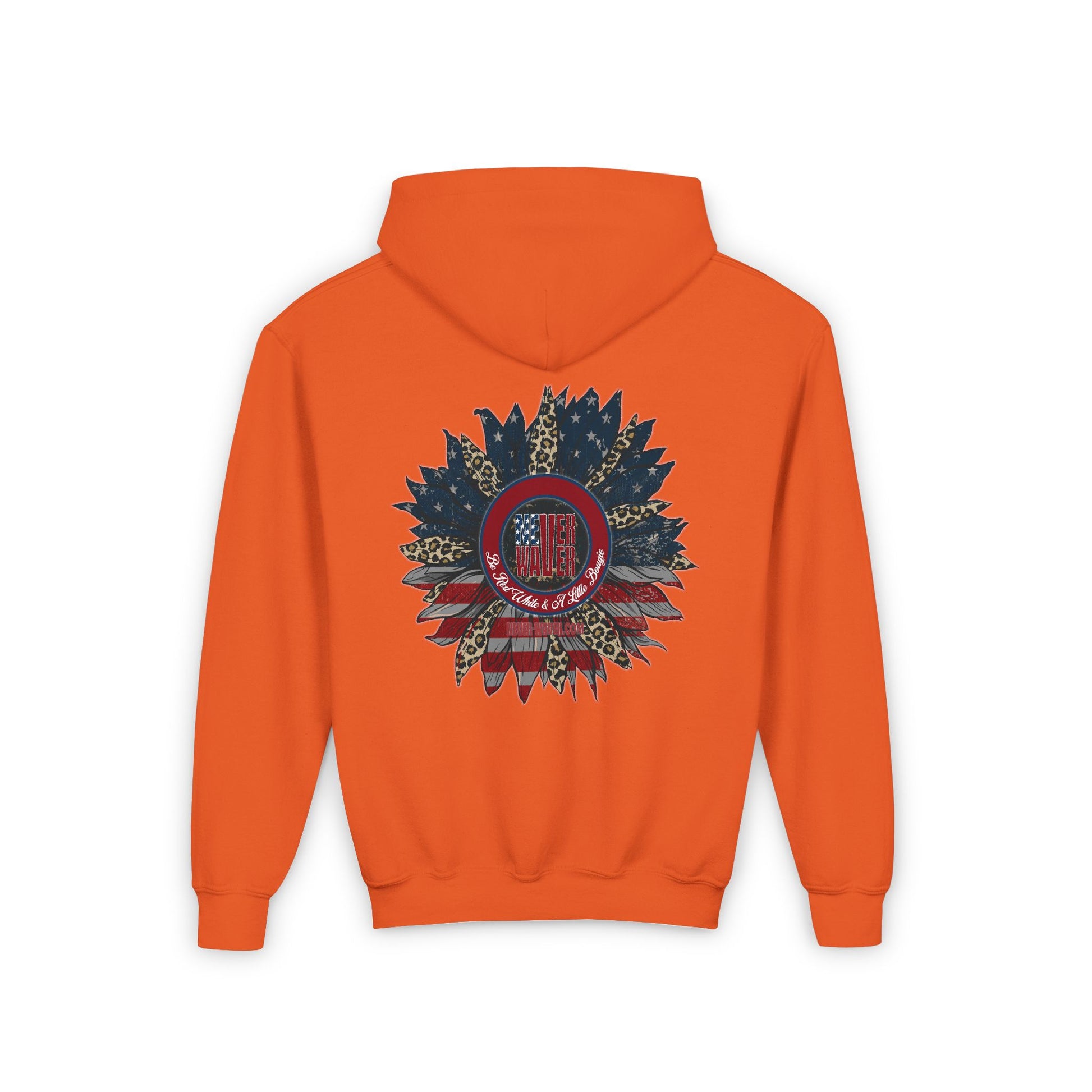 Youth Heavy Blend Hoodie - " Never Waver Be Red White and- A Little Bougie" Motivational Sweatshirt - Never Waver