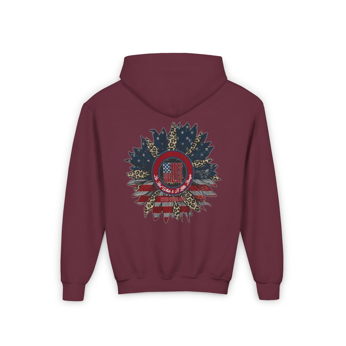 Youth Heavy Blend Hoodie - " Never Waver Be Red White and- A Little Bougie" Motivational Sweatshirt - Never Waver