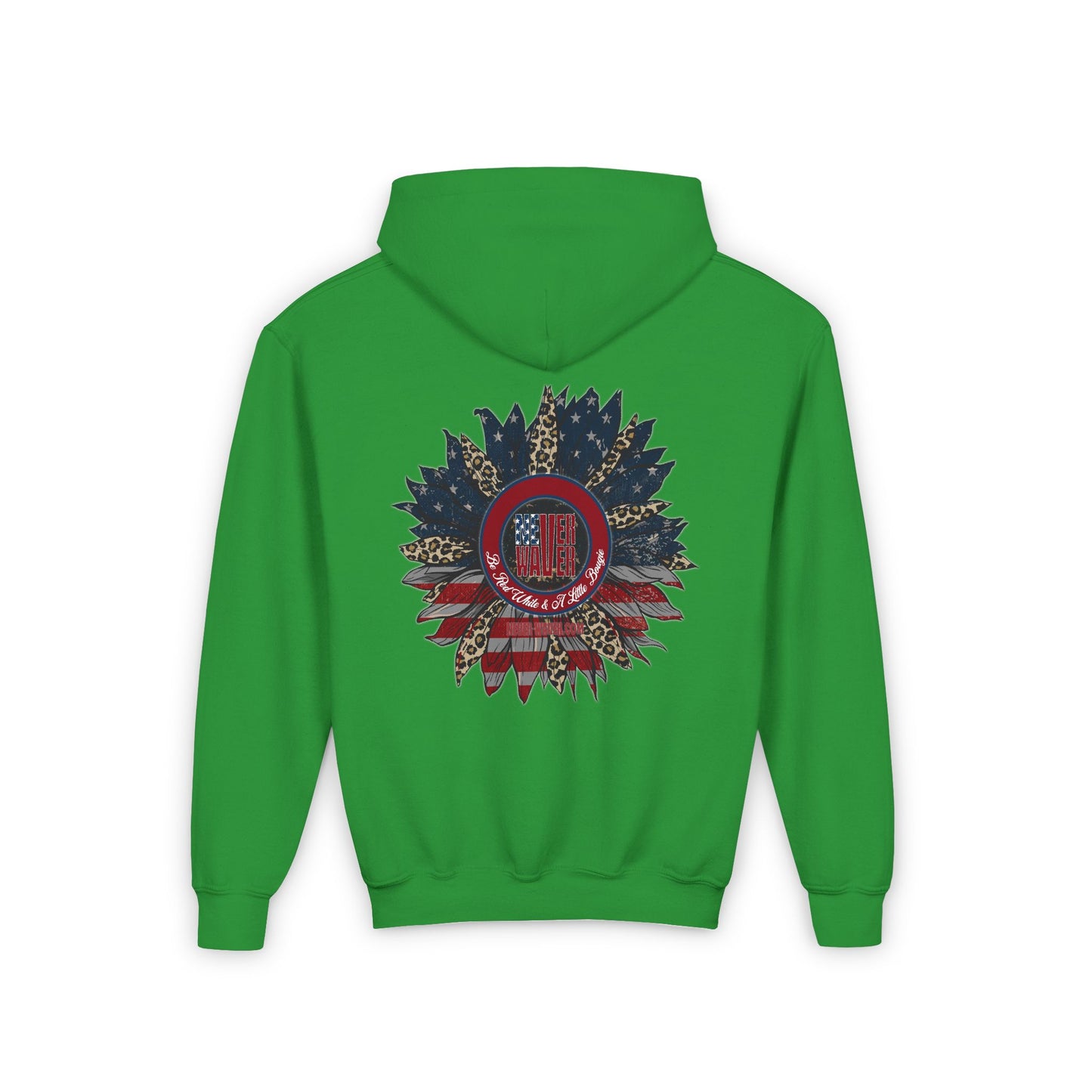 Youth Heavy Blend Hoodie - " Never Waver Be Red White and- A Little Bougie" Motivational Sweatshirt - Never Waver