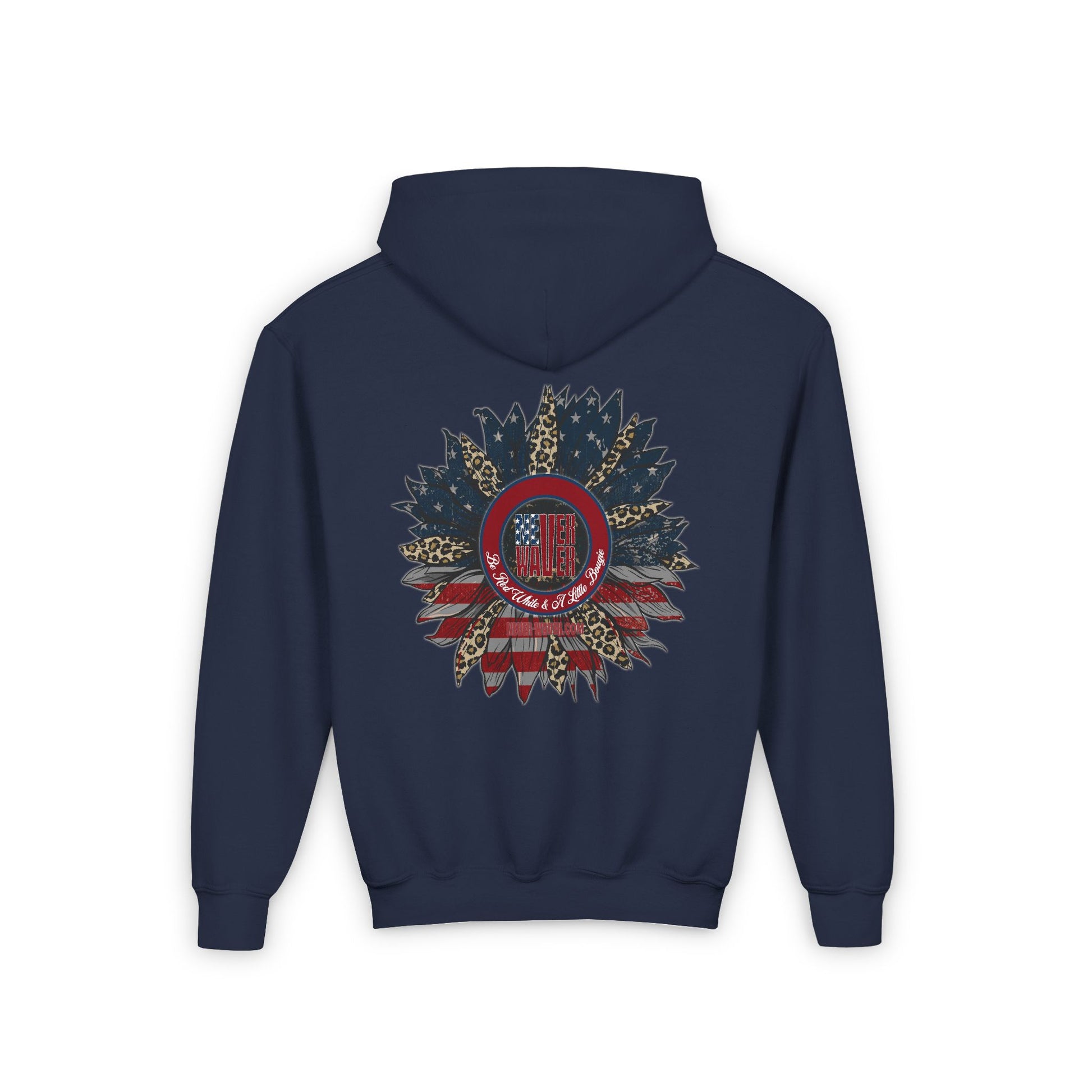 Youth Heavy Blend Hoodie - " Never Waver Be Red White and- A Little Bougie" Motivational Sweatshirt - Never Waver