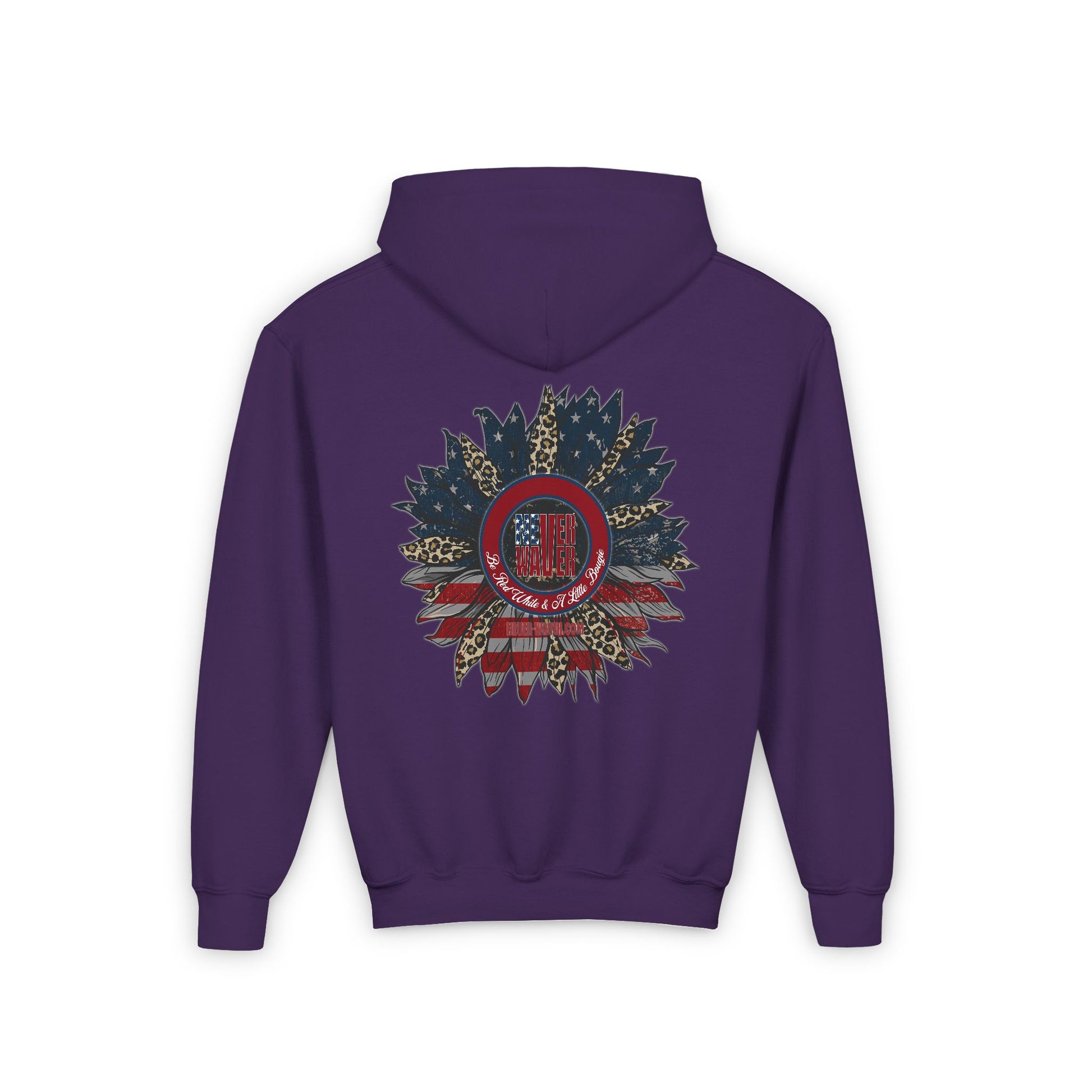 Youth Heavy Blend Hoodie - " Never Waver Be Red White and- A Little Bougie" Motivational Sweatshirt - Never Waver