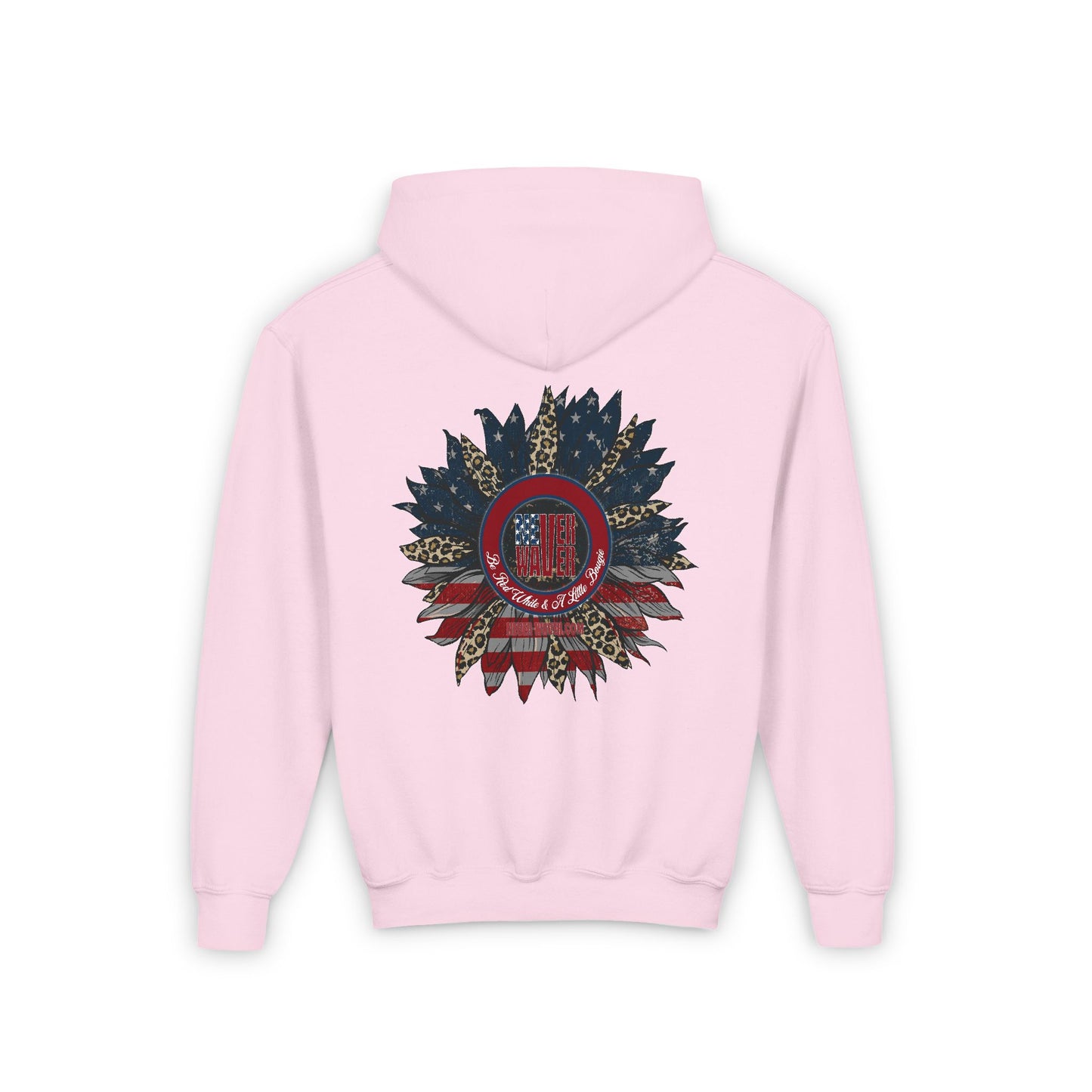 Youth Heavy Blend Hoodie - " Never Waver Be Red White and- A Little Bougie" Motivational Sweatshirt - Never Waver