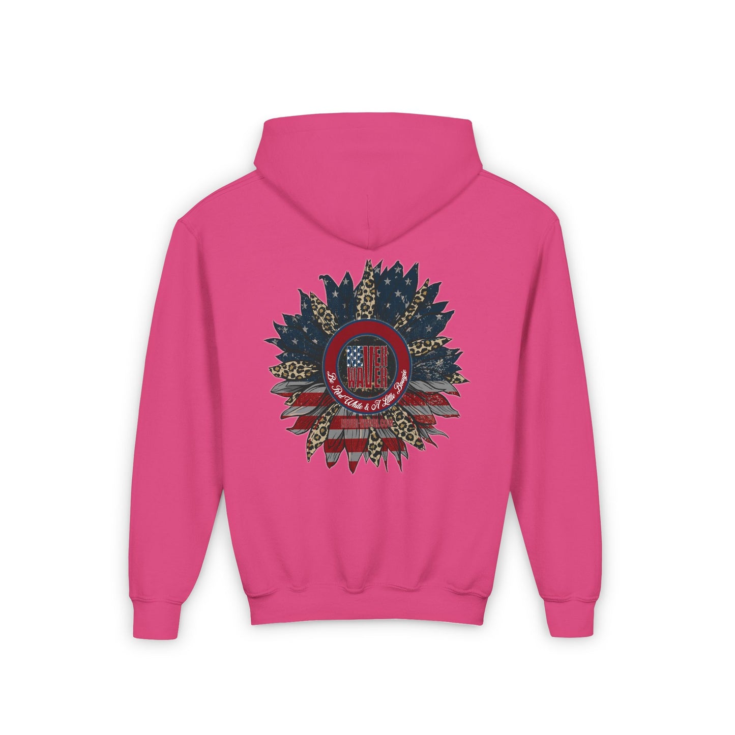 Youth Heavy Blend Hoodie - " Never Waver Be Red White and- A Little Bougie" Motivational Sweatshirt - Never Waver