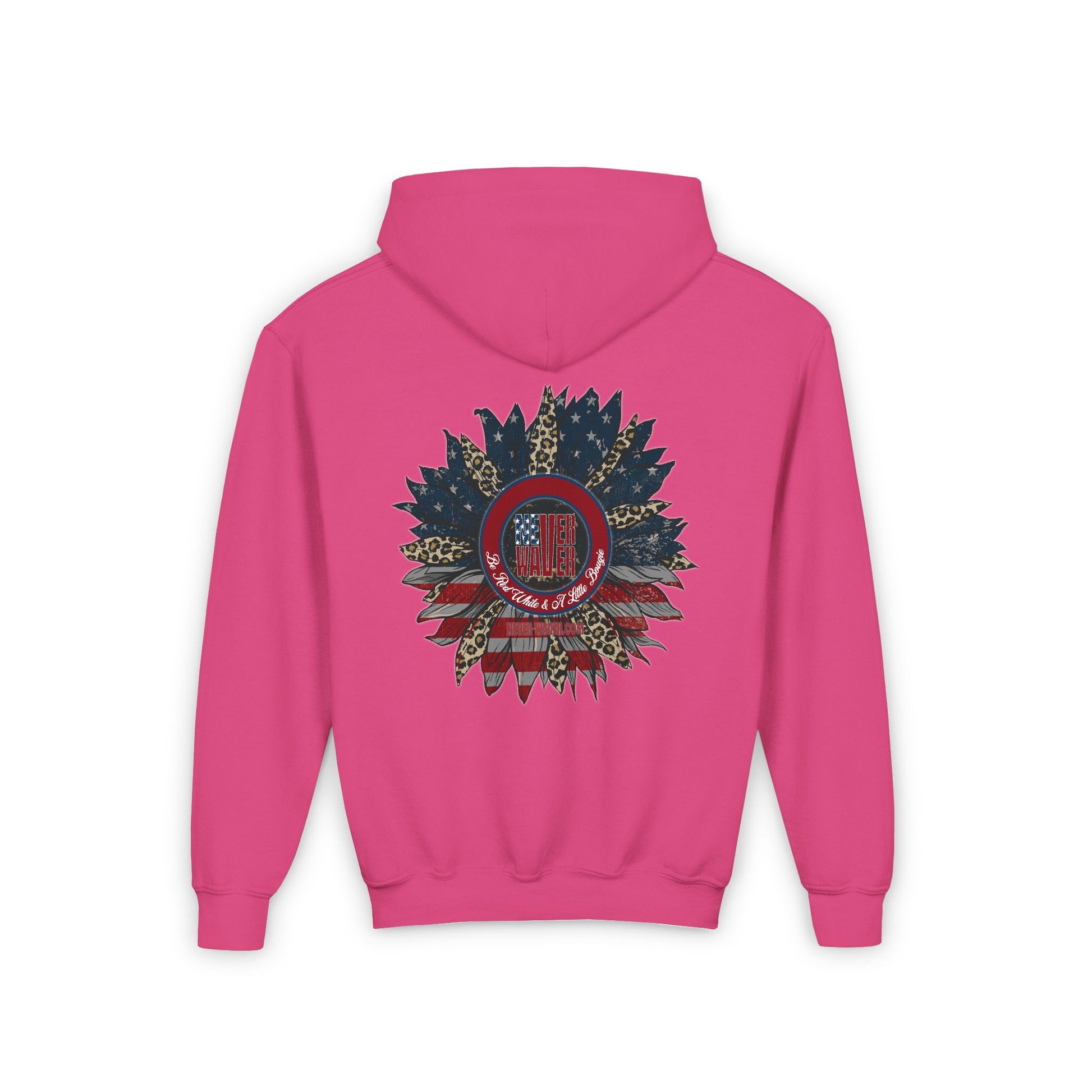 Youth Heavy Blend Hoodie - " Never Waver Be Red White and- A Little Bougie" Motivational Sweatshirt - Never Waver