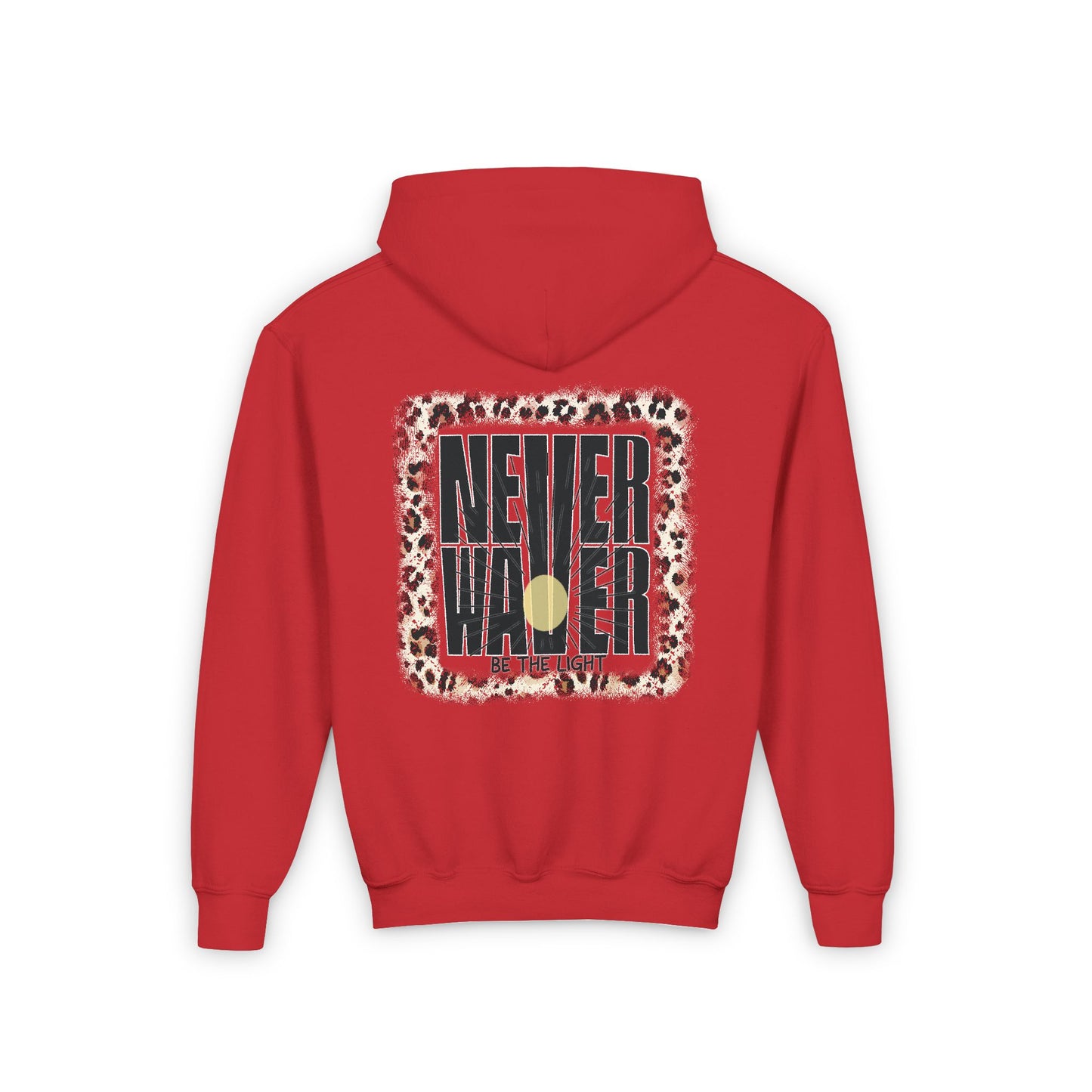 Youth Heavy Blend Hoodie - "NEVER WAVER Be The Light Design" Motivational Sweatshirt - Never Waver
