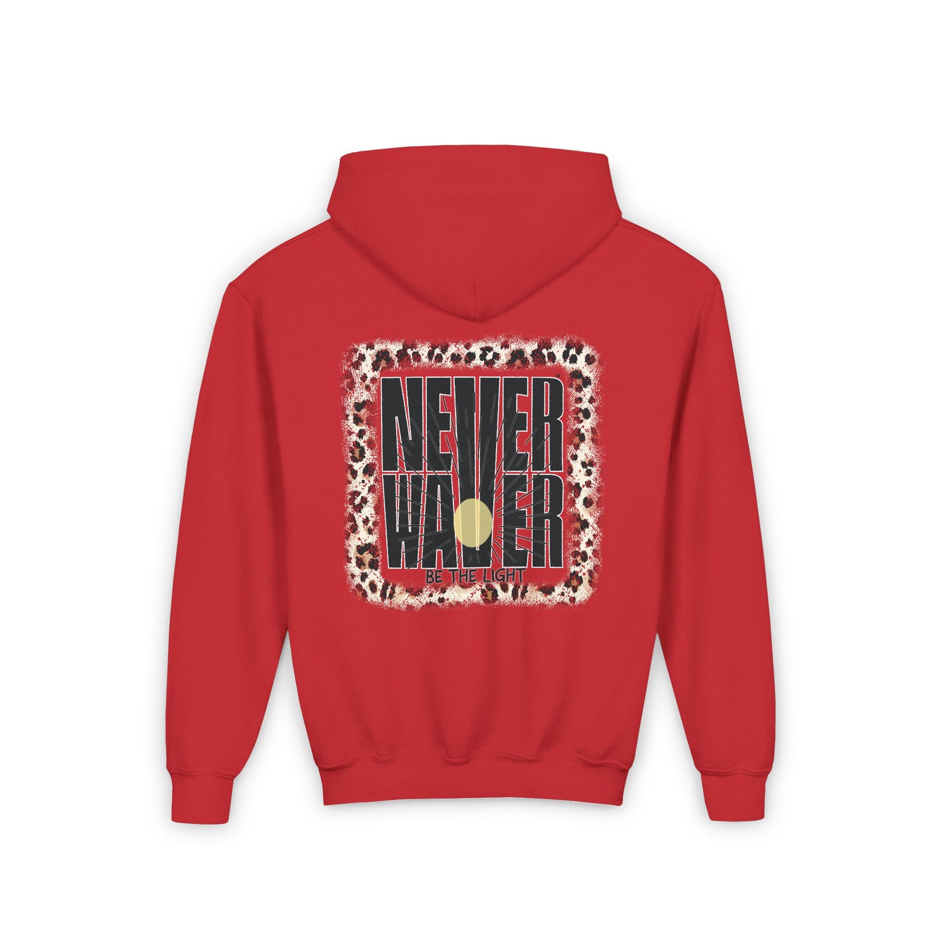 Youth Heavy Blend Hoodie - "NEVER WAVER Be The Light Design" Motivational Sweatshirt - Never Waver