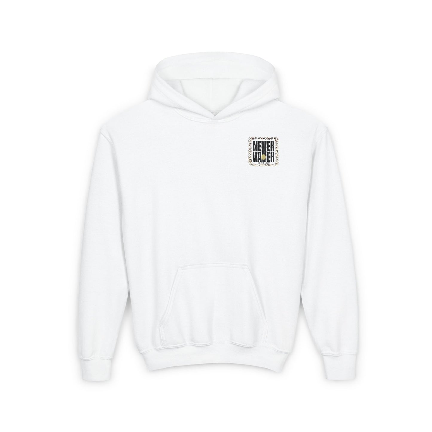 Youth Heavy Blend Hoodie - "NEVER WAVER Be The Light Design" Motivational Sweatshirt - Never Waver