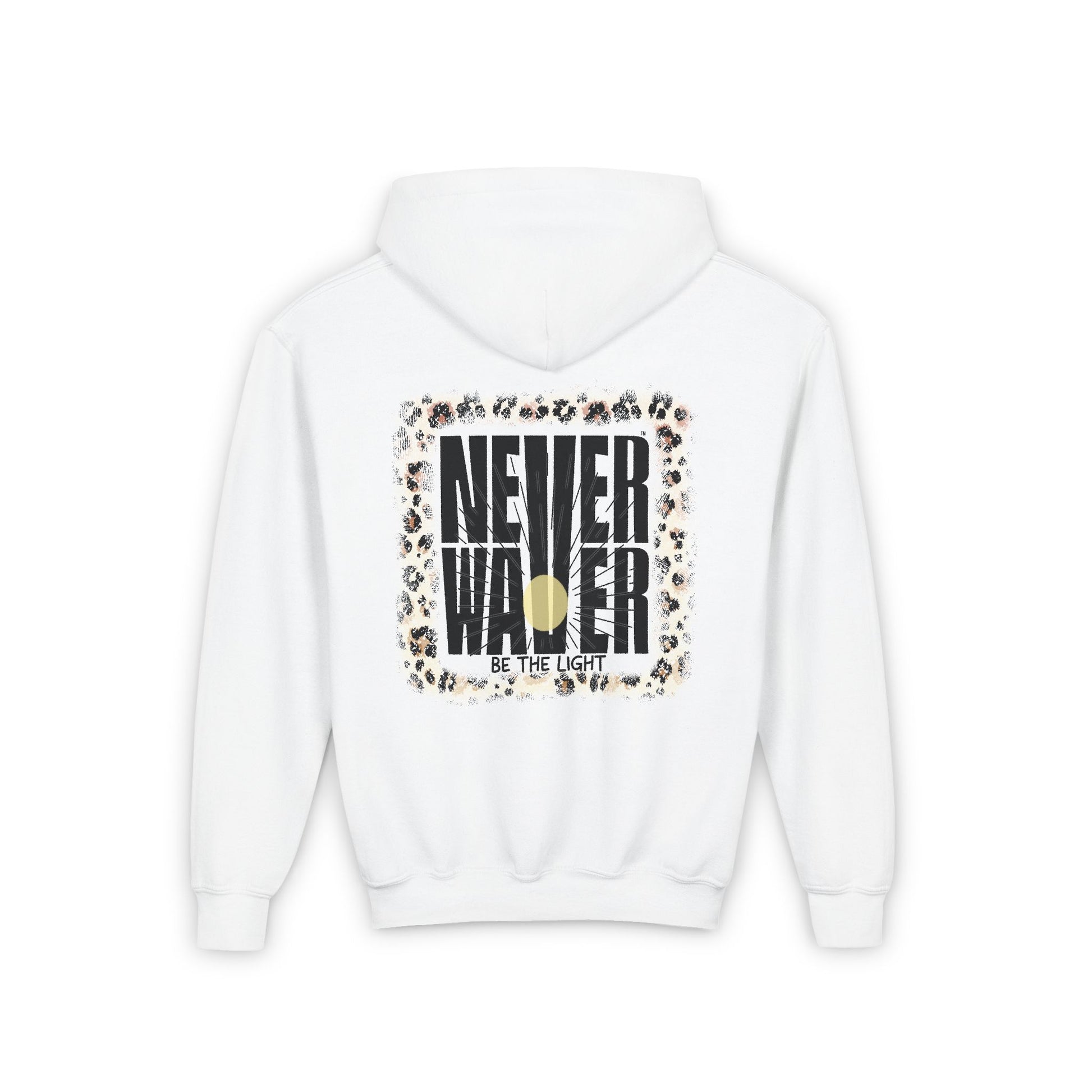 Youth Heavy Blend Hoodie - "NEVER WAVER Be The Light Design" Motivational Sweatshirt - Never Waver