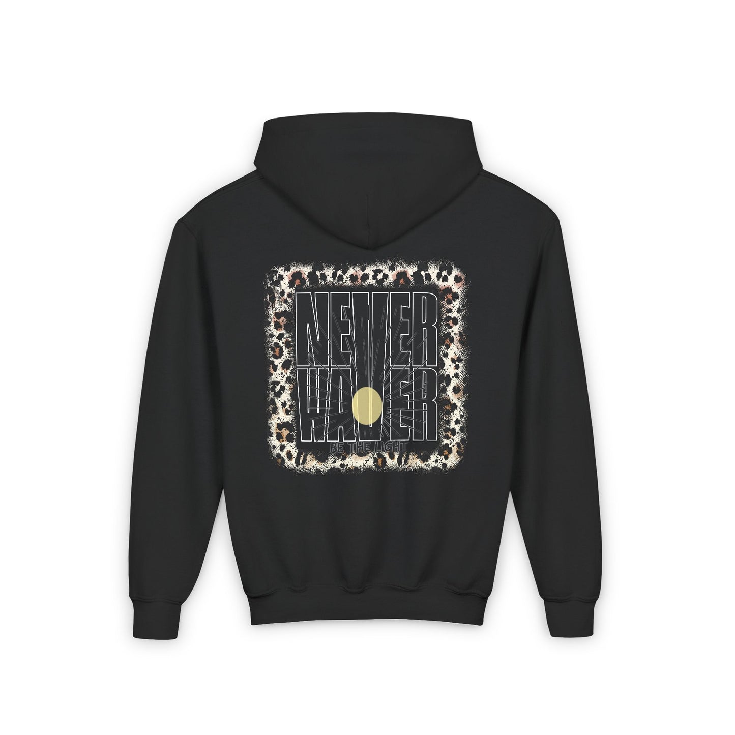 Youth Heavy Blend Hoodie - "NEVER WAVER Be The Light Design" Motivational Sweatshirt - Never Waver