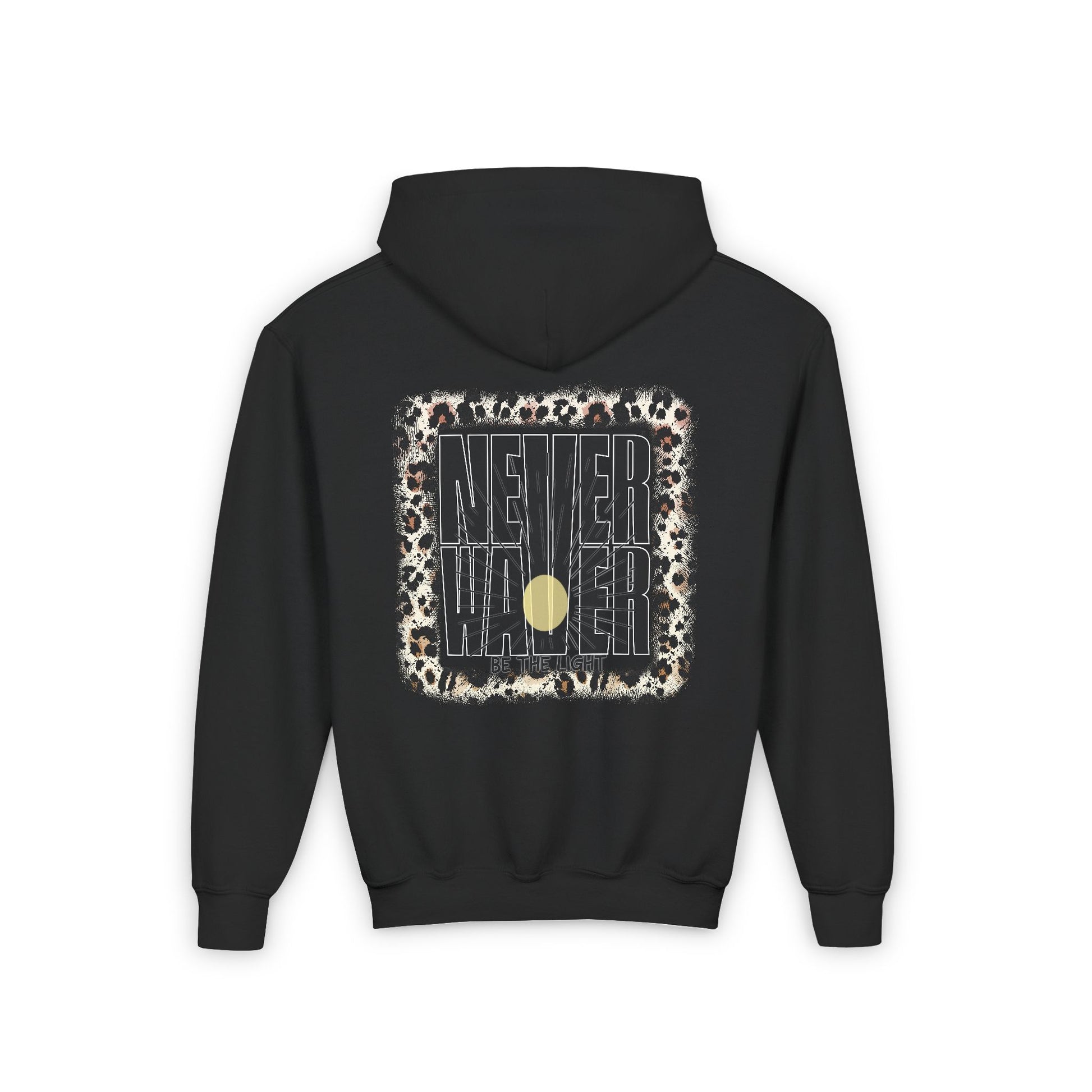 Youth Heavy Blend Hoodie - "NEVER WAVER Be The Light Design" Motivational Sweatshirt - Never Waver